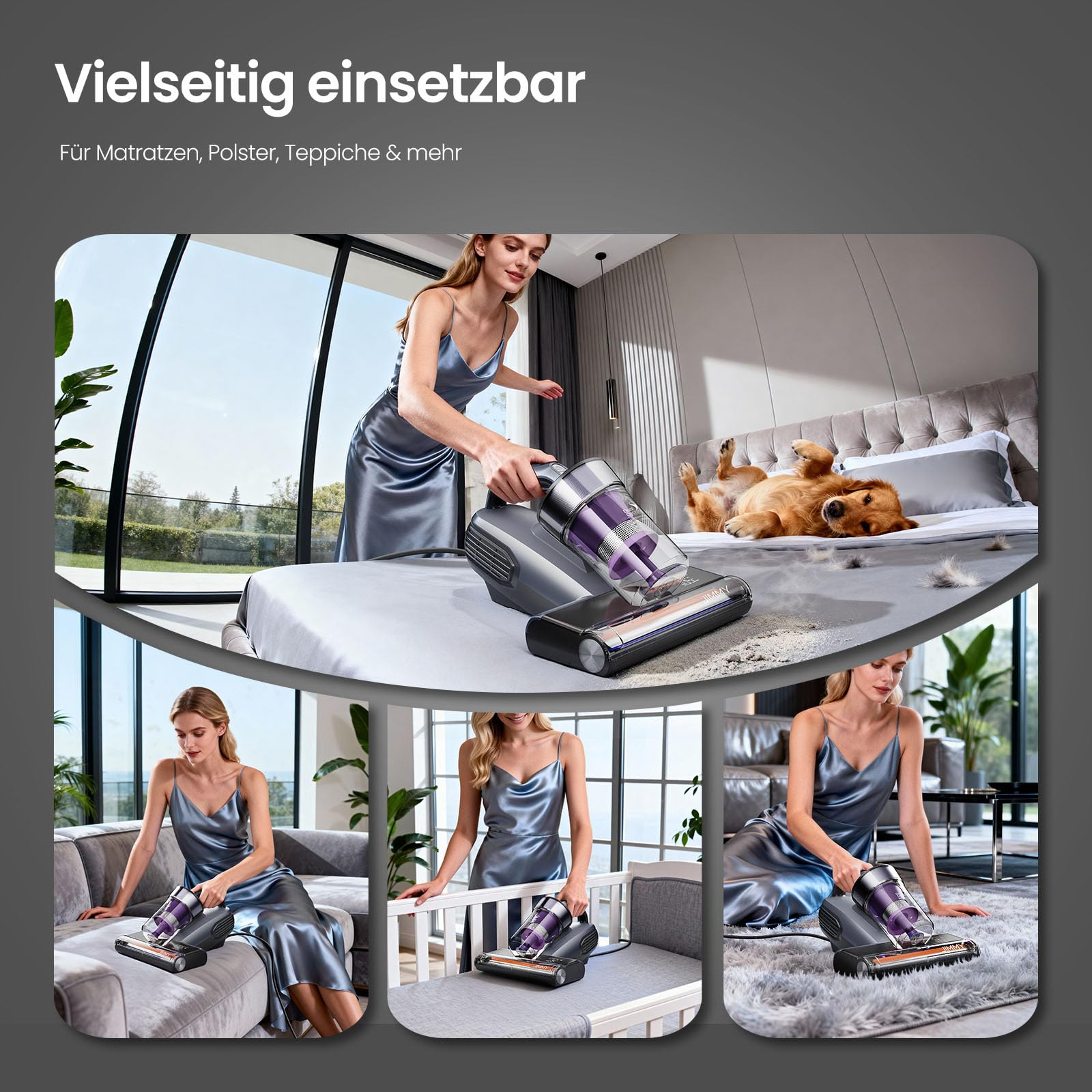 Jimmy BX8 Milbensauger für Matratzen mit UV-Licht & 65℃ Heißluft | Staubsensor, Negativ-Ionen-Funktion zur Luftreinigung, LED-Bildschirm, 15kPa Starke Milbenstaubsauger für Bett Sofas Teppich(Lila)
