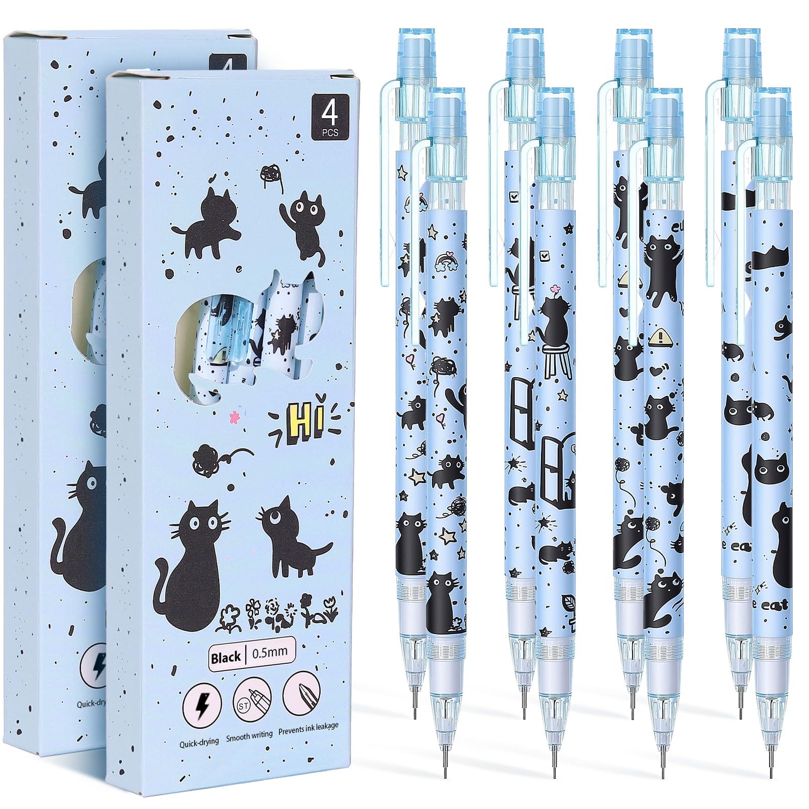 Druckbleistifte mit niedlicher Katze, 0,5 mm, Druckbleistift, Kawaii-Bleistifte, Schulbleistift für Studenten, Frauen, Büro, Schulbedarf, 8 Stück