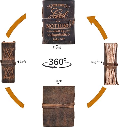 Miniatura 5 de Diario encuadernado en cuero LEATHER VILLAGE – Diario bíblico vintage cristiano hecho a mano con relieve para mujeres y hombres – 200 páginas