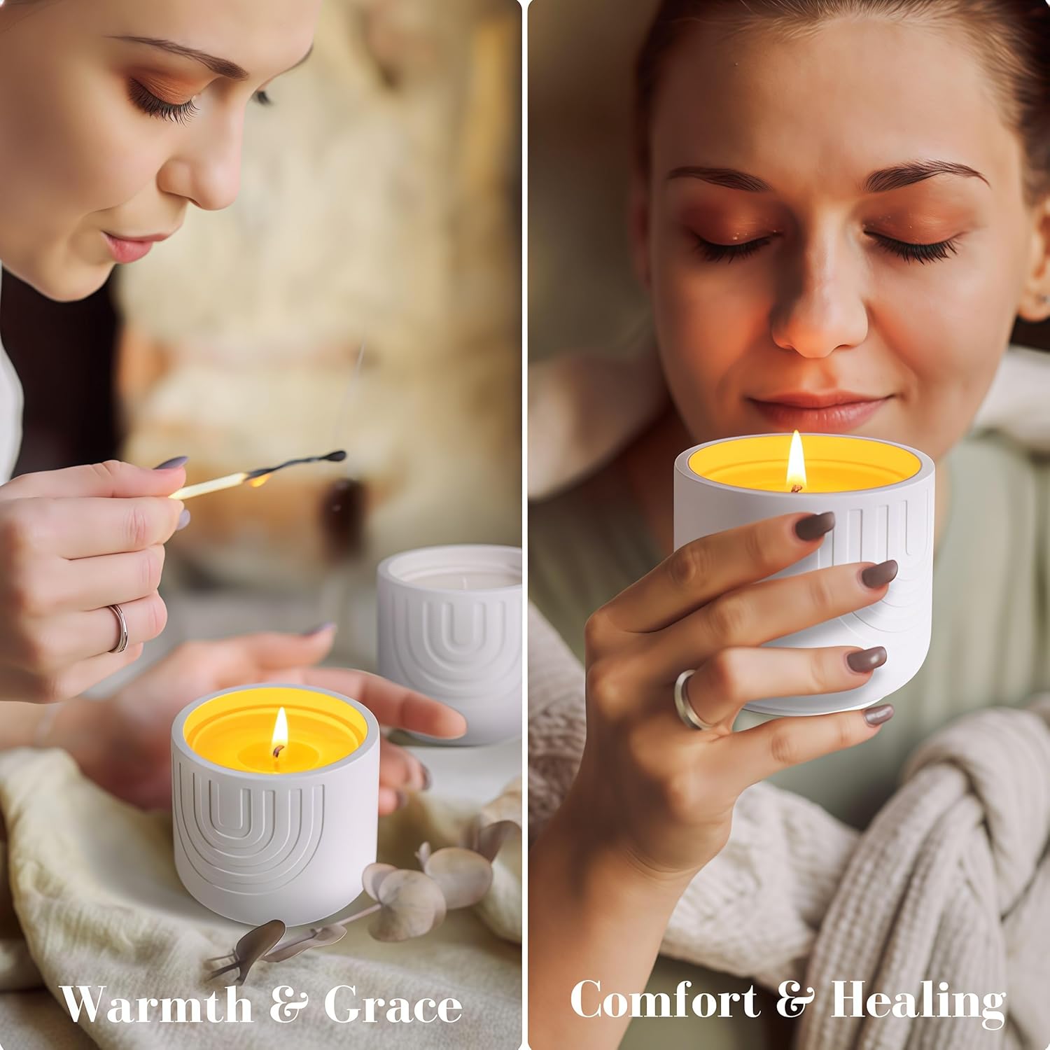 Viyffo Scented Candle – Sandalwood Aroma, Gift-Size 6.35oz Holiday Candle, Non Toxic Soy Candle in Handmade Snow White Plaster Ceramic Jar with Gift Box Perfect for Winter Gifts & Home Decor - Image 3