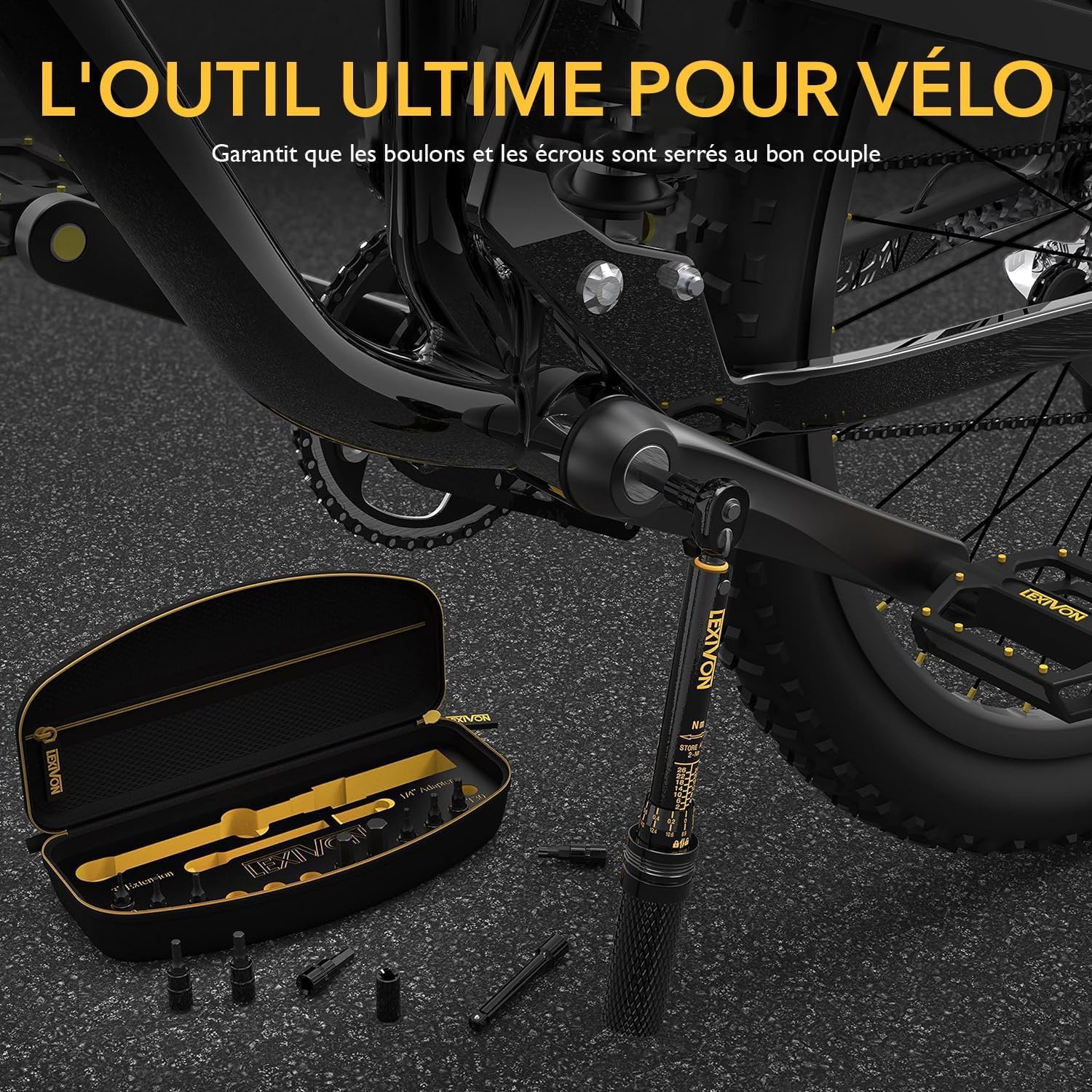 LEXIVON Cle Dynamometrique Velo 1/4, 2-26Nm CW (±4%) CCW (±6%), Clé Dynamométrique Moto, Embouts Torx, Barre d'Extension, Adaptateur Douille Inclus - Clef Dynamometrique (LX-191)