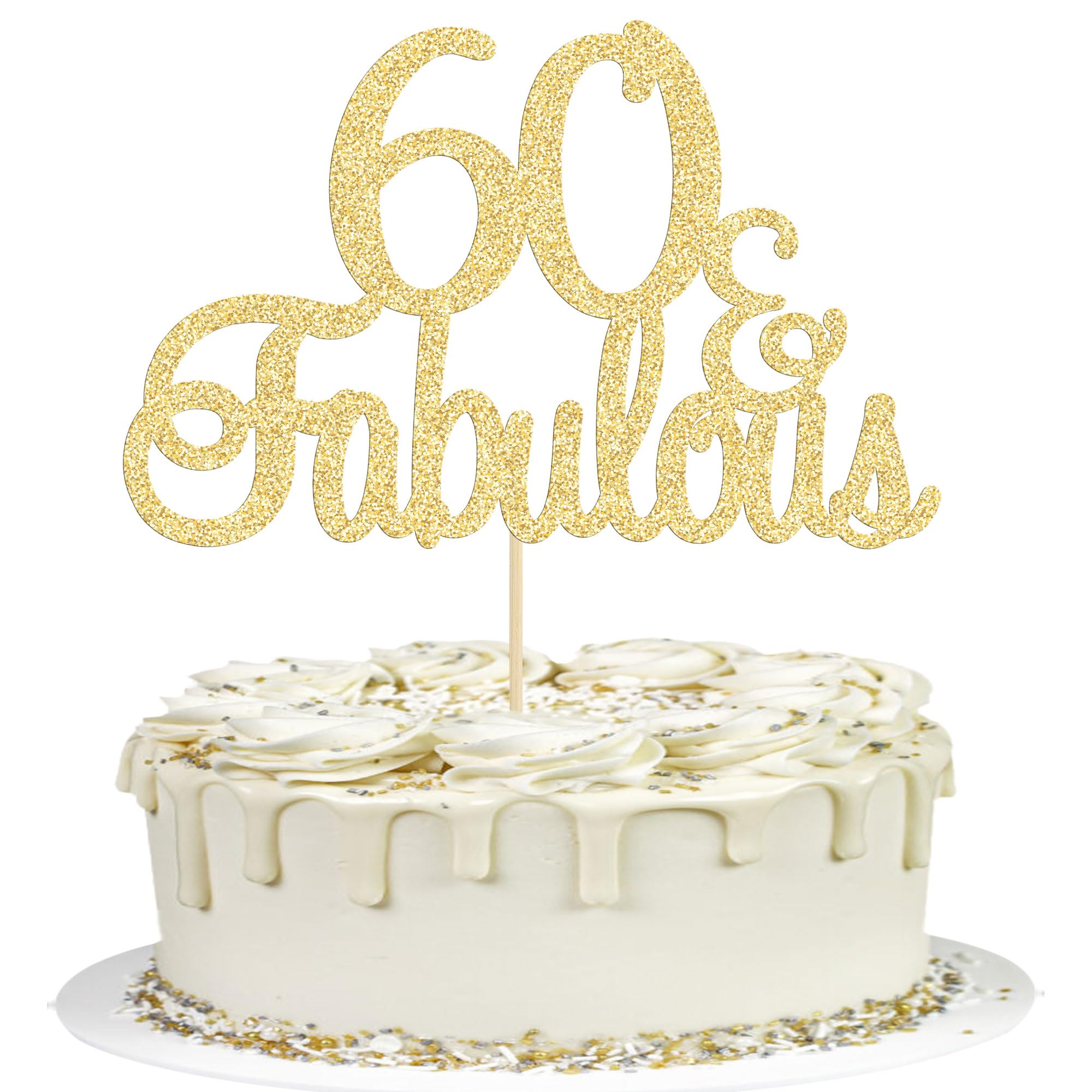 Gyufise Gold Glittery 60 & Fabulous Birthday Cake Topper for 60th Birthday Party Decorations 60 Birthday Cake Decorations Supplies 1 Pack