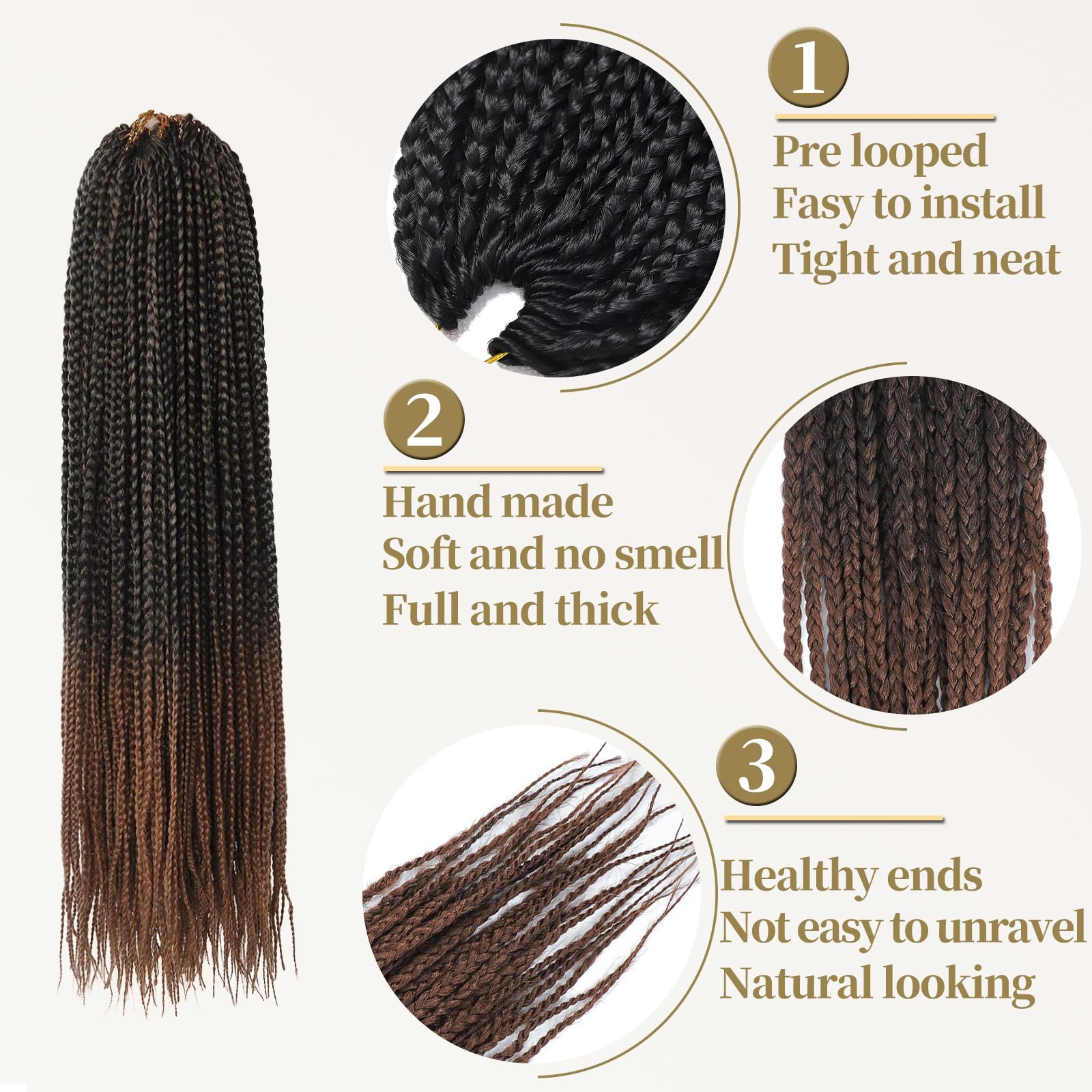 Box Braids Crochet Hair, 18inch Pre Looped Goddess Box Braids Crochet Hair, 6 Packs Braiding Hair Extensions - Image 3