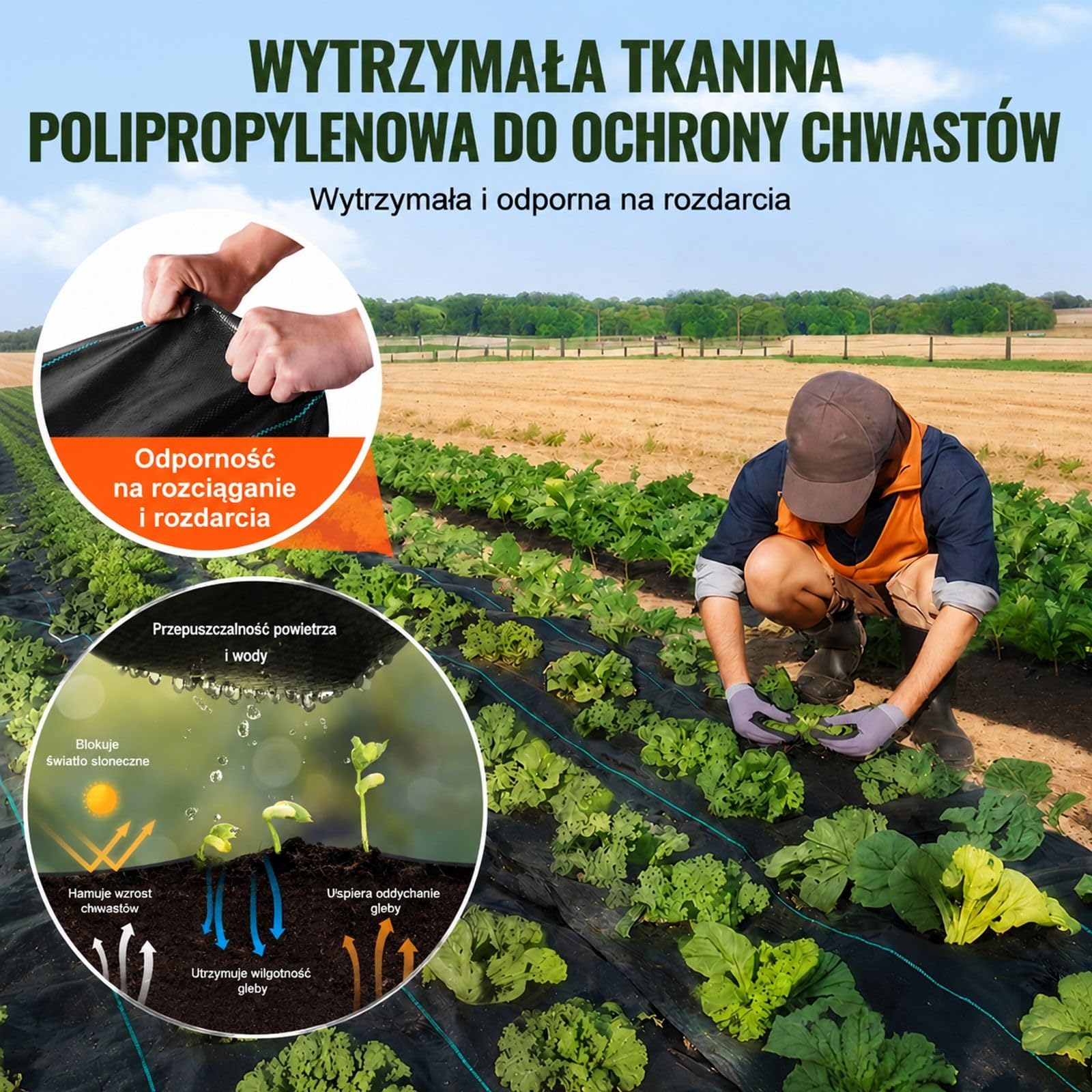 Włóknina krajobrazowa PP w rolce, czarna mata gruntowa do ogrodu, żwiru, podjazdu i ścieżek