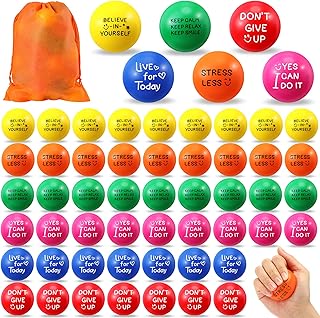 100 Pcs Motivational Stress Balls Bulk 1.97 In Colorful Foam Stress Ball Inspirational Stress Relief Ball with Quotes Small Fidget Ball with Drawstring Bag for Adults Kids Anxiety Relief Gift, 6 Style