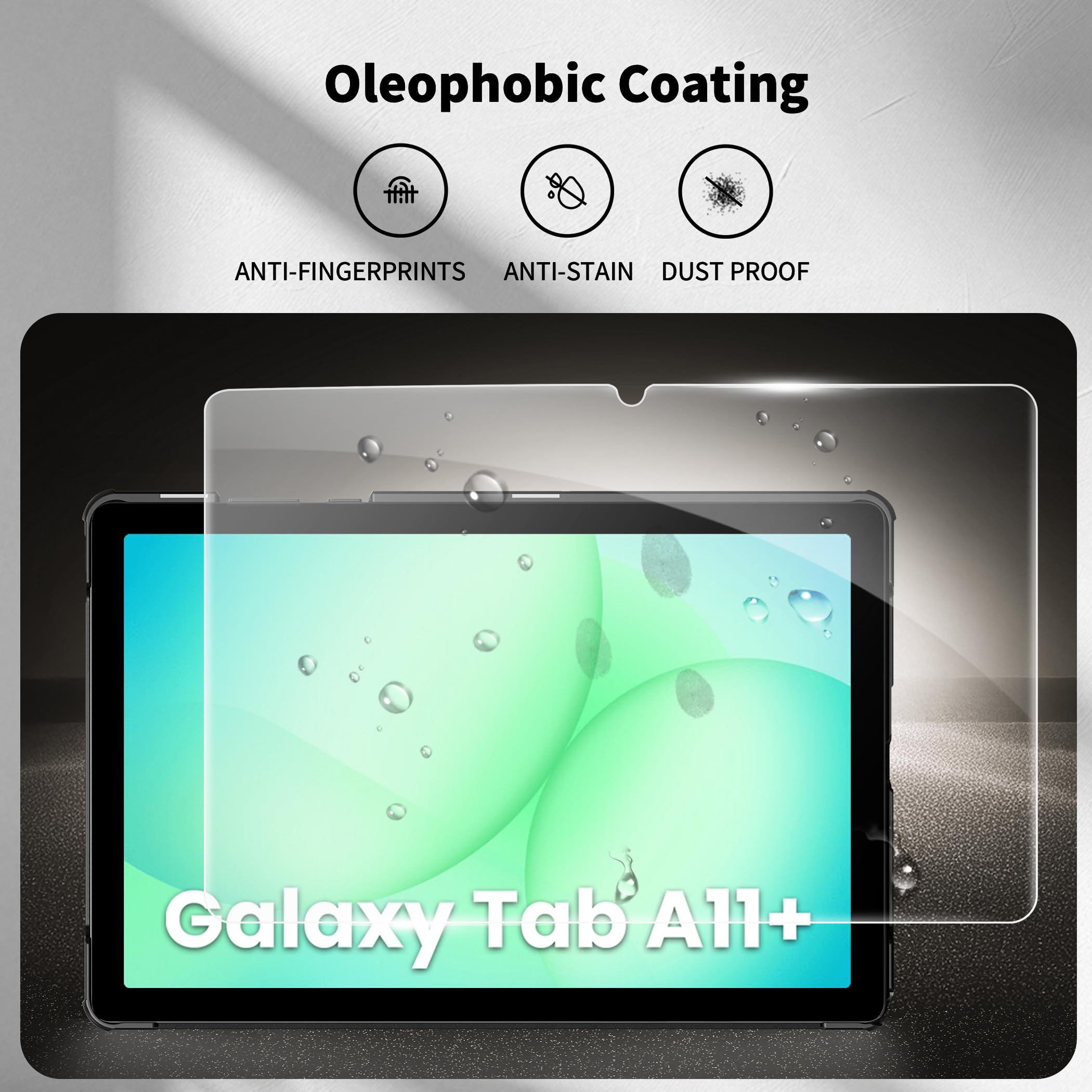 Custodia Compatibile Samsung Galaxy Tab A9+ 11 Pollici 2025, Ultra Sottile in Pelle con Vetro Temperato, Nero