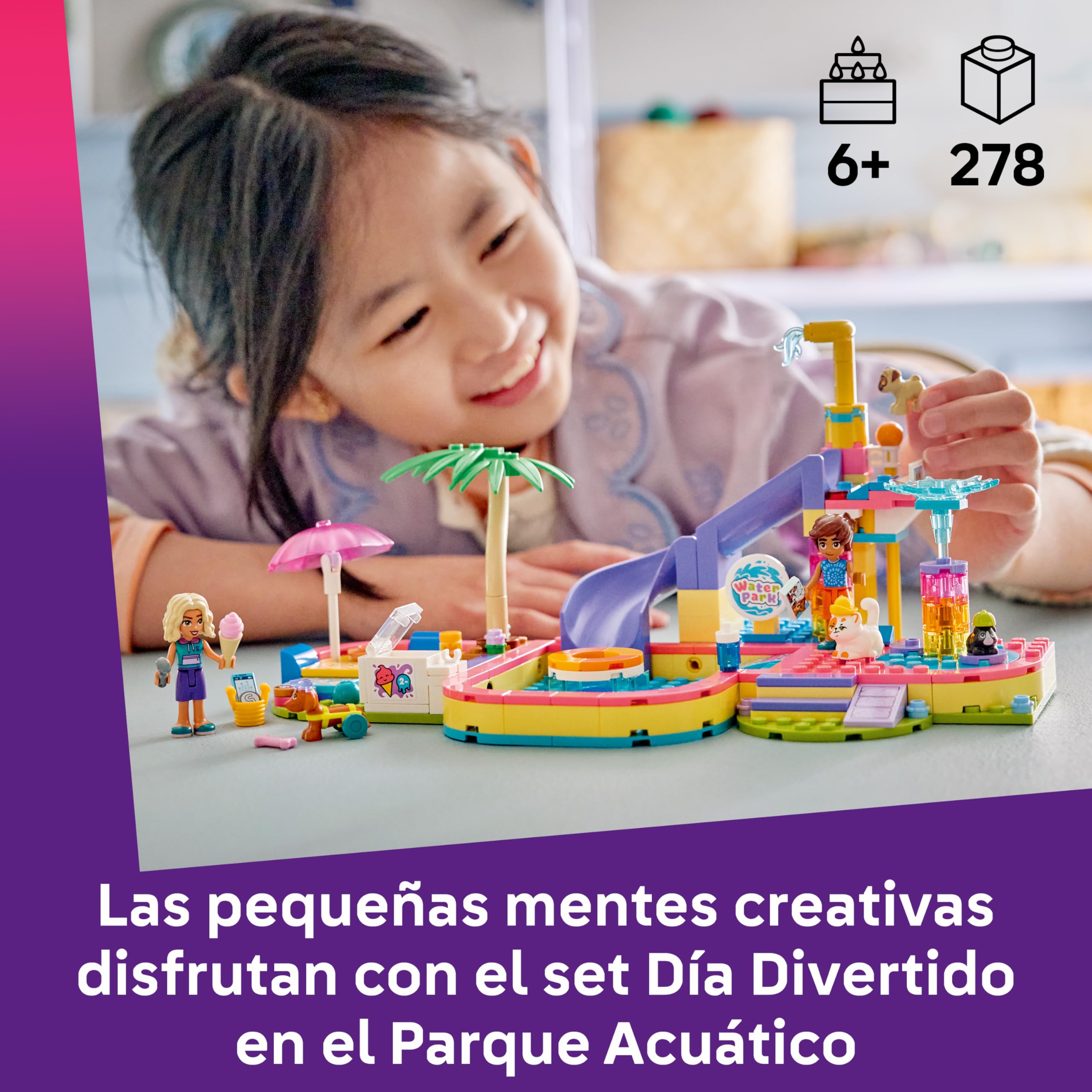 LEGO Friends Día Divertido en el Parque Acuático – Juguete en Miniatura con Tobogán, 2 Mini Muñecos, 4 Figuras de Animales y Accesorios de Mascotas – Regalo de Cumpleaños para Niñas de 6+ Años – 42676