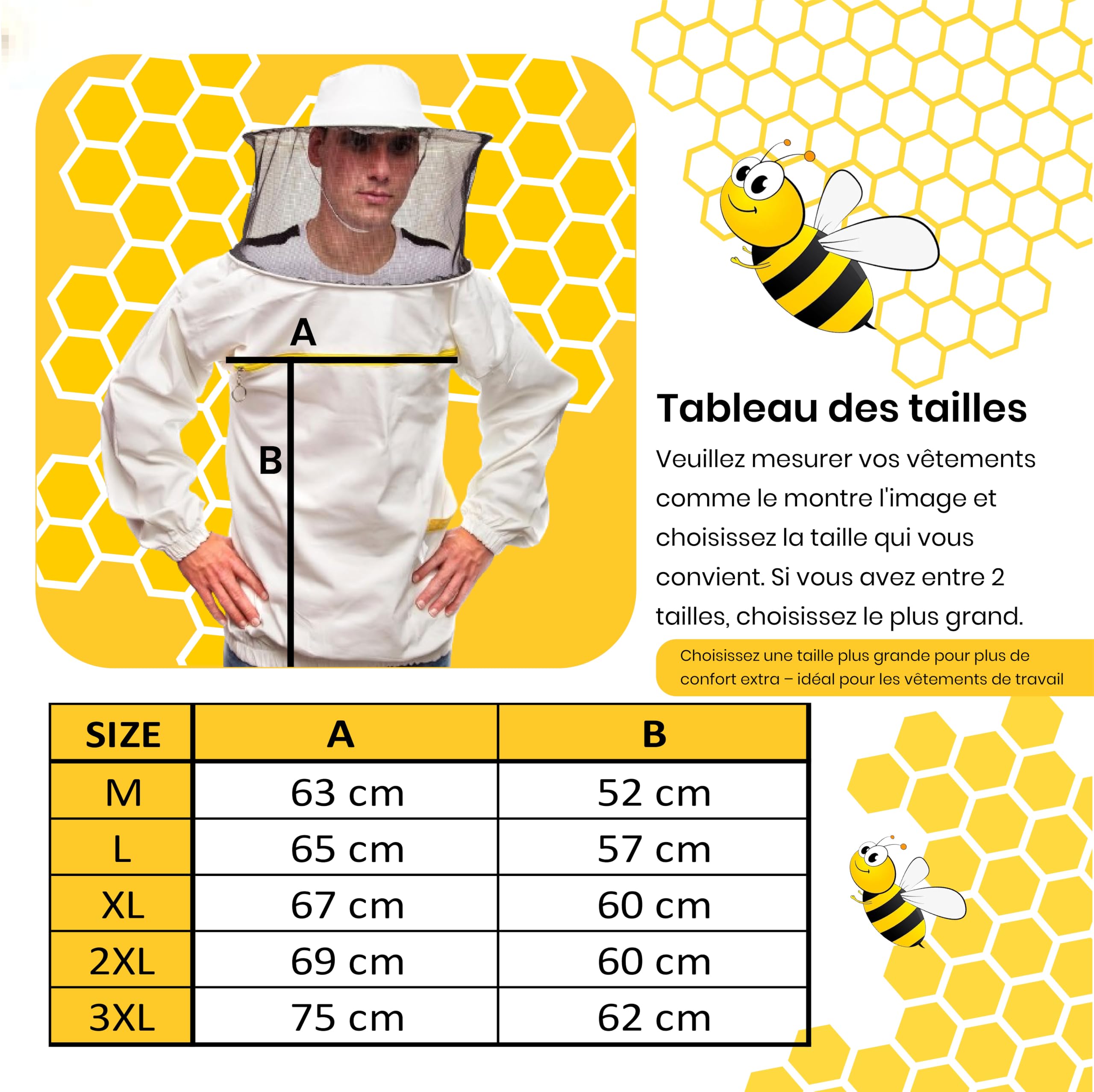 Vêtements apicoles de qualité Bee Art. Tenue avec bonnet rond, manches et élastique. Produit professionnel, matériel apicole, veste d'apiculteur, excellente protection pour les apiculteurs L