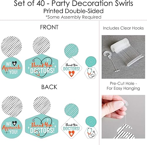 Miniatura 6 de Big Dot of Happiness Thank You Doctors - Decoración colgante de la semana de agradecimiento al doctor - Remolinos de decoración de fiesta - Juego de