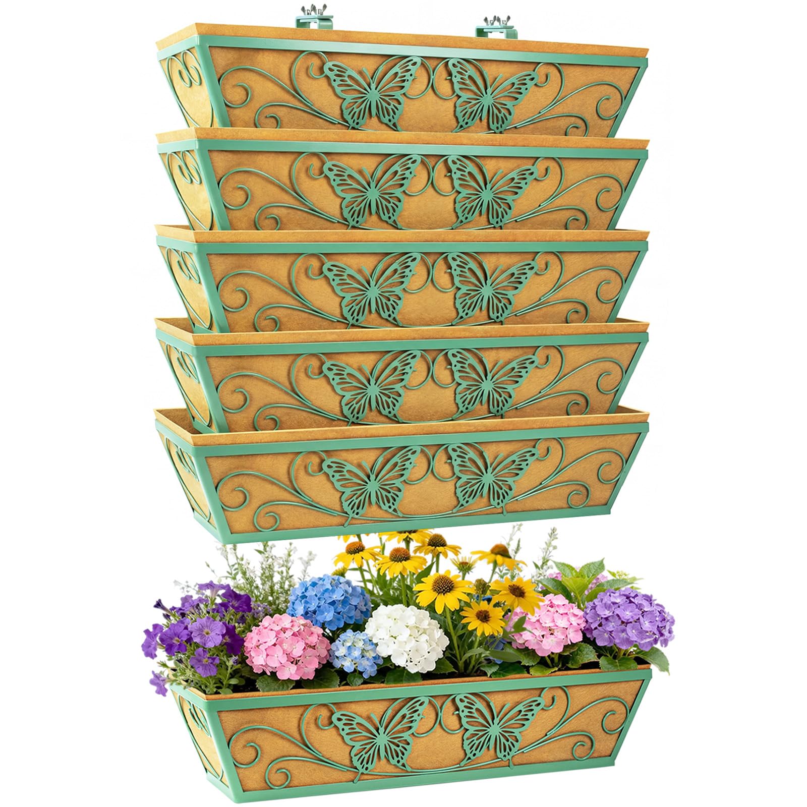 Karlliu 6 Pack 24 Inch Green Butterfly Window Boxes