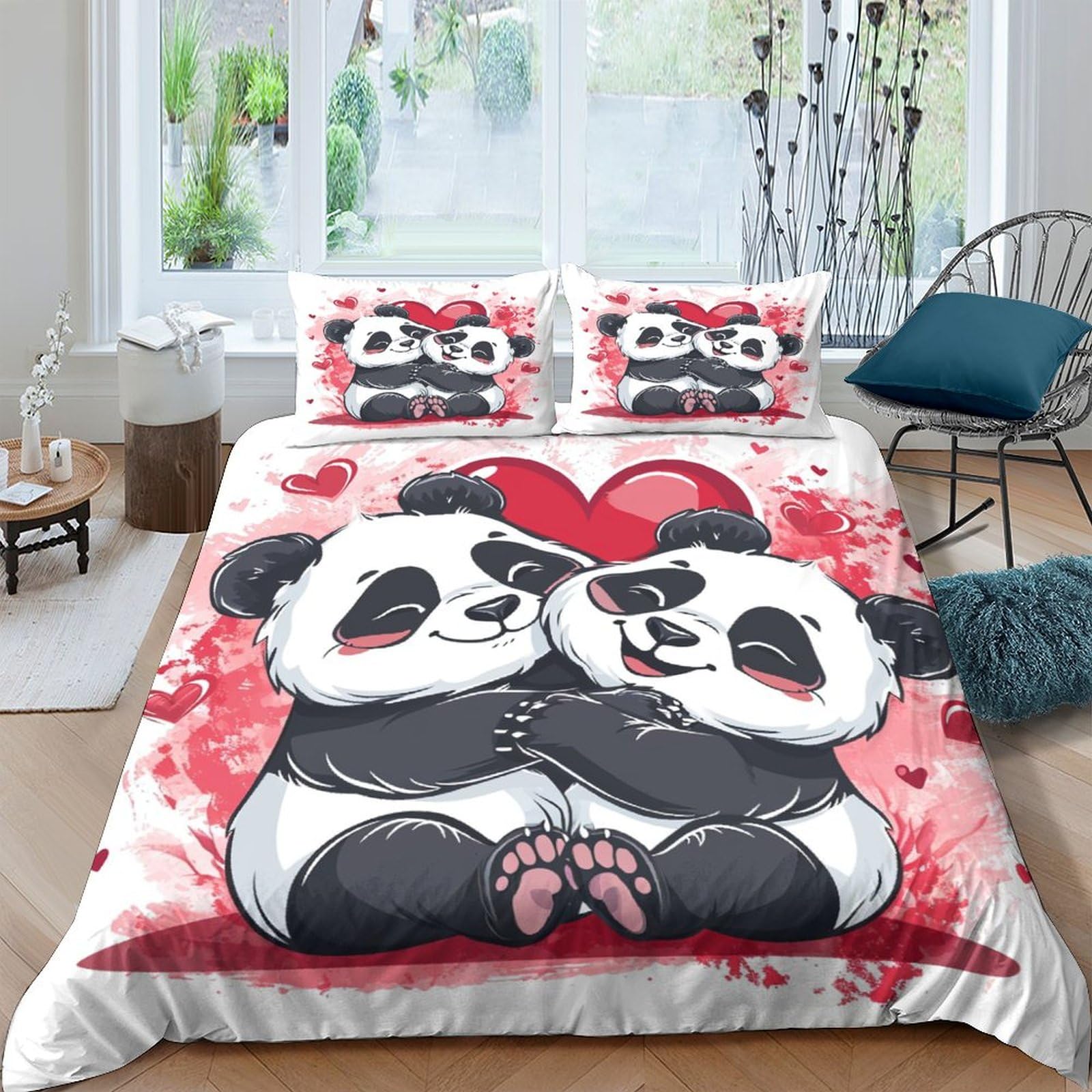 Pärchen Pandas 3D-Gedruckter Bettwäsche-Set Mit Bettbezug-Set Bedruckt Für Kinder Teenager ErwachseneTagesdecke Bezug Mit Weich Leicht Panda-Geschenk Duvet Cover 3-Piece König（220x240cm）