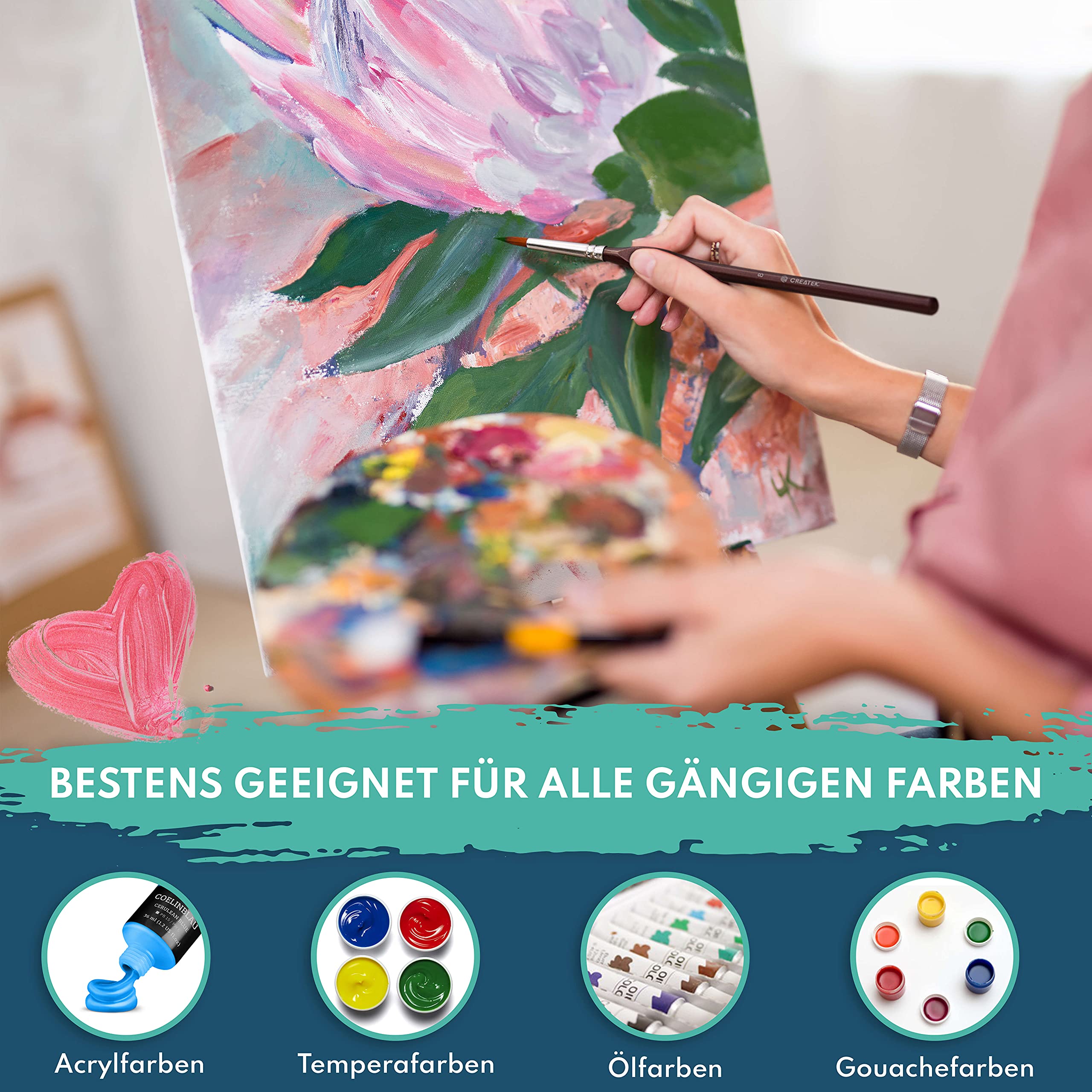 CreaTek - 10er Pack Malkarton 30x40cm [ inkl. 5 Std. Acryl Video Kurs ] malfertig grundiert +400 Malvorlagen & 4 Pinsel | aus100% Baumwolle | Leinwand 30 x 40 | Premium Malpappe, Canvas painting