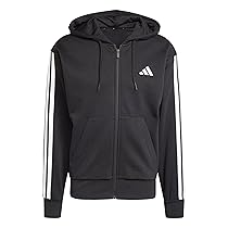 adidas Homme Essential Three Stripes Fleece Zipper Hoodie, Black, White, XXL