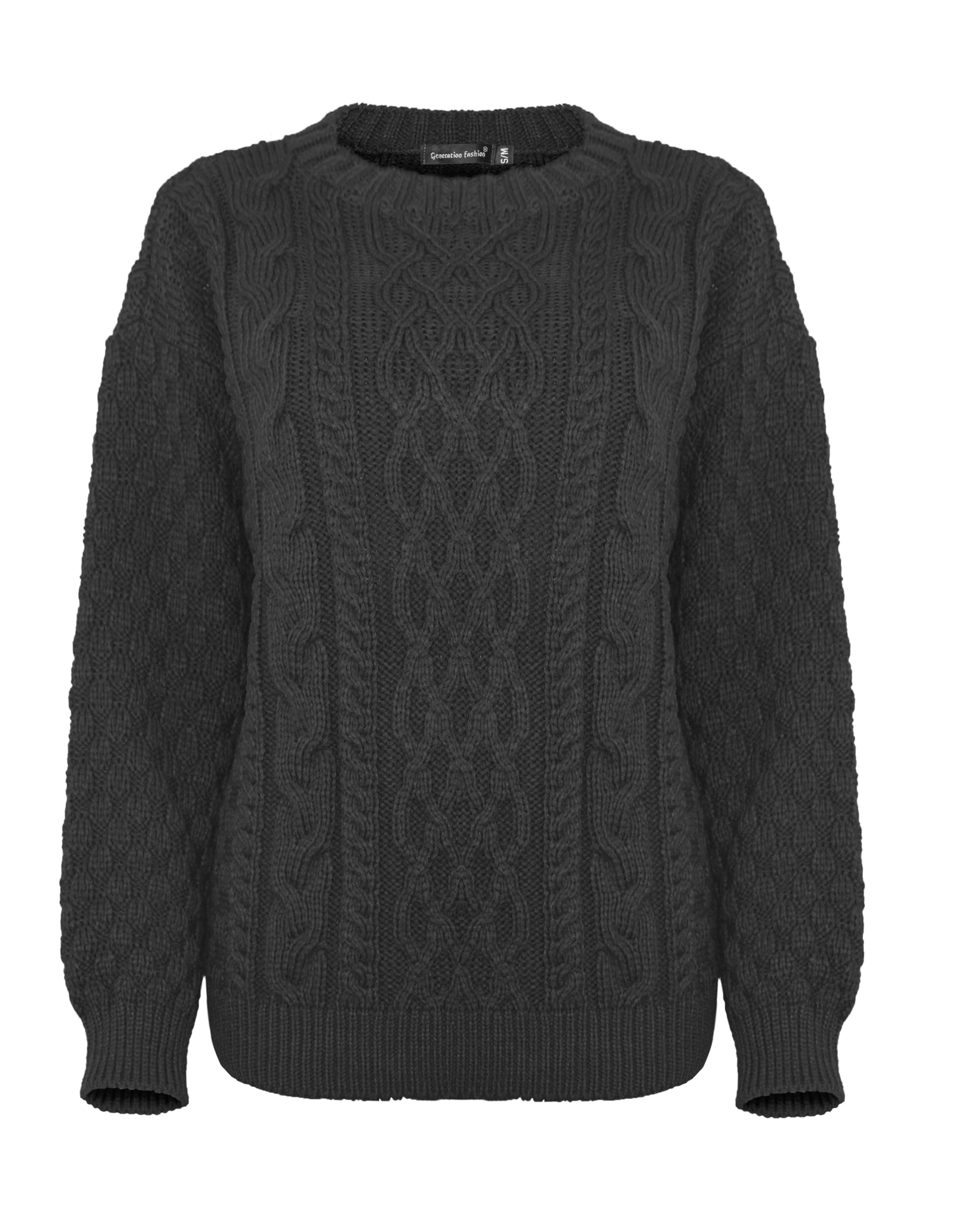 Generation Fashion Women's Black New Crew Neck Knitted Long Sleeves Warm Chunky Sweater Formal Everyday Casualcable Knit Jumper Tops Pullover[,2Xl]