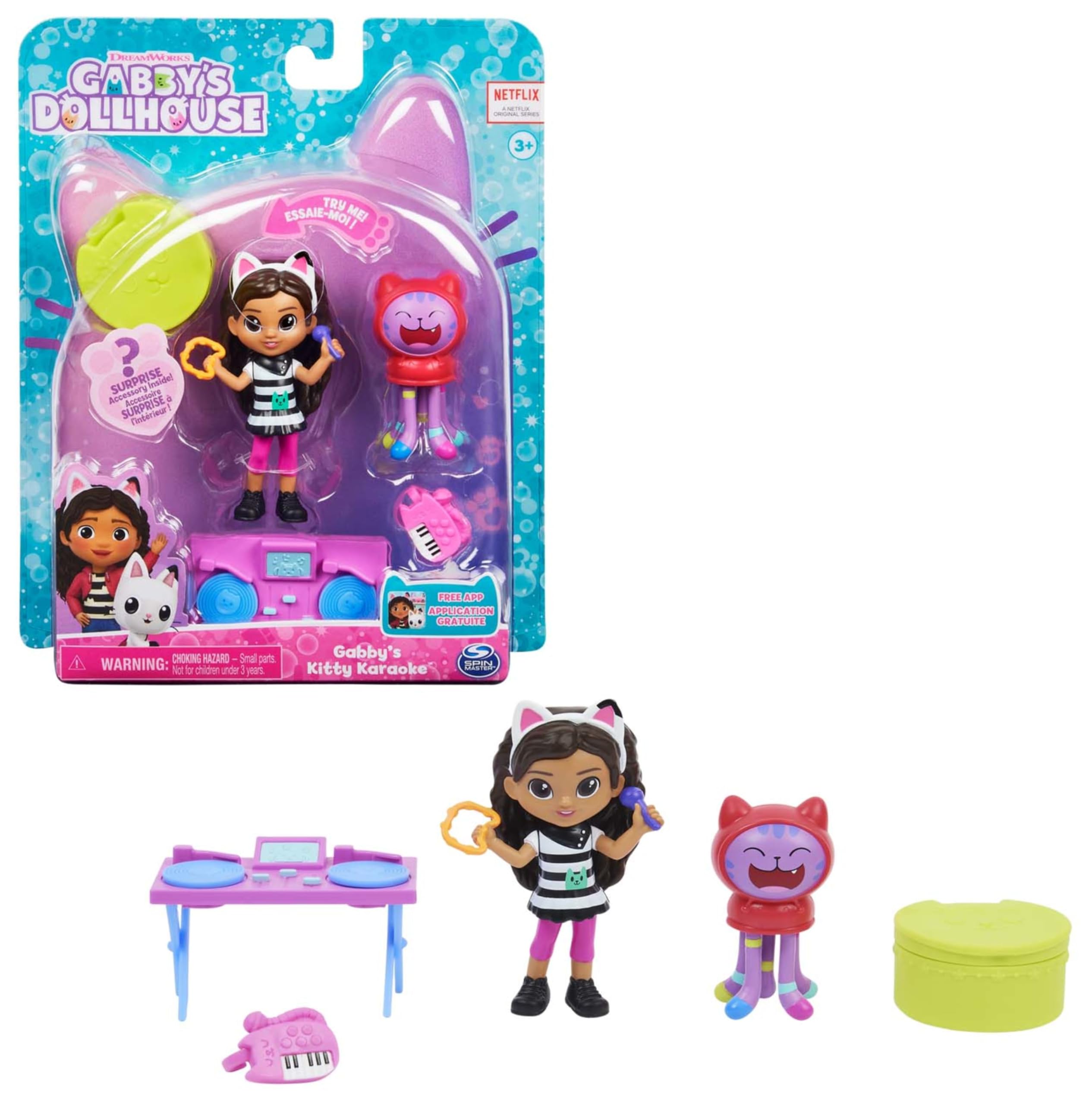 Gabby's Dollhouse, Mini set Karaoke, con Gabby e Dj Catnip, giochi per bambini dai 3 anni in su