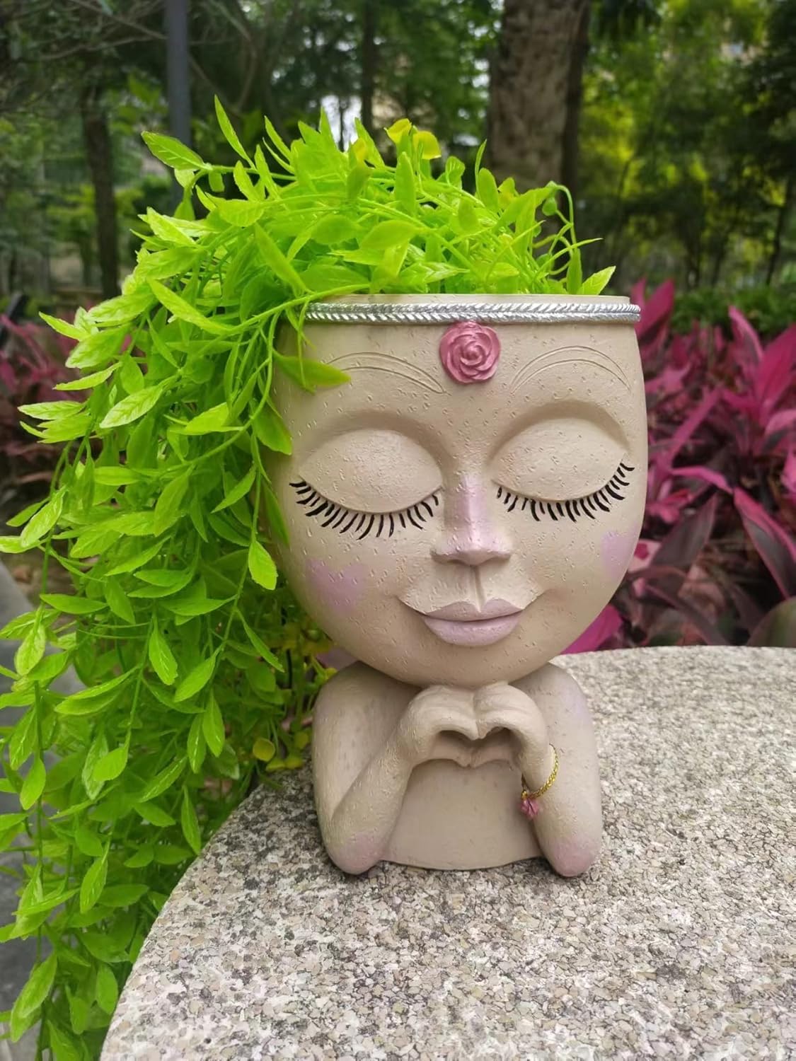8.3 inch Cute Head Planter Pot Face Flower Pot Resin Flower Pot Head Planter Succulent Pot Head Planter Plant Pots with Drainage Holes for Indoor Outdoor Plants