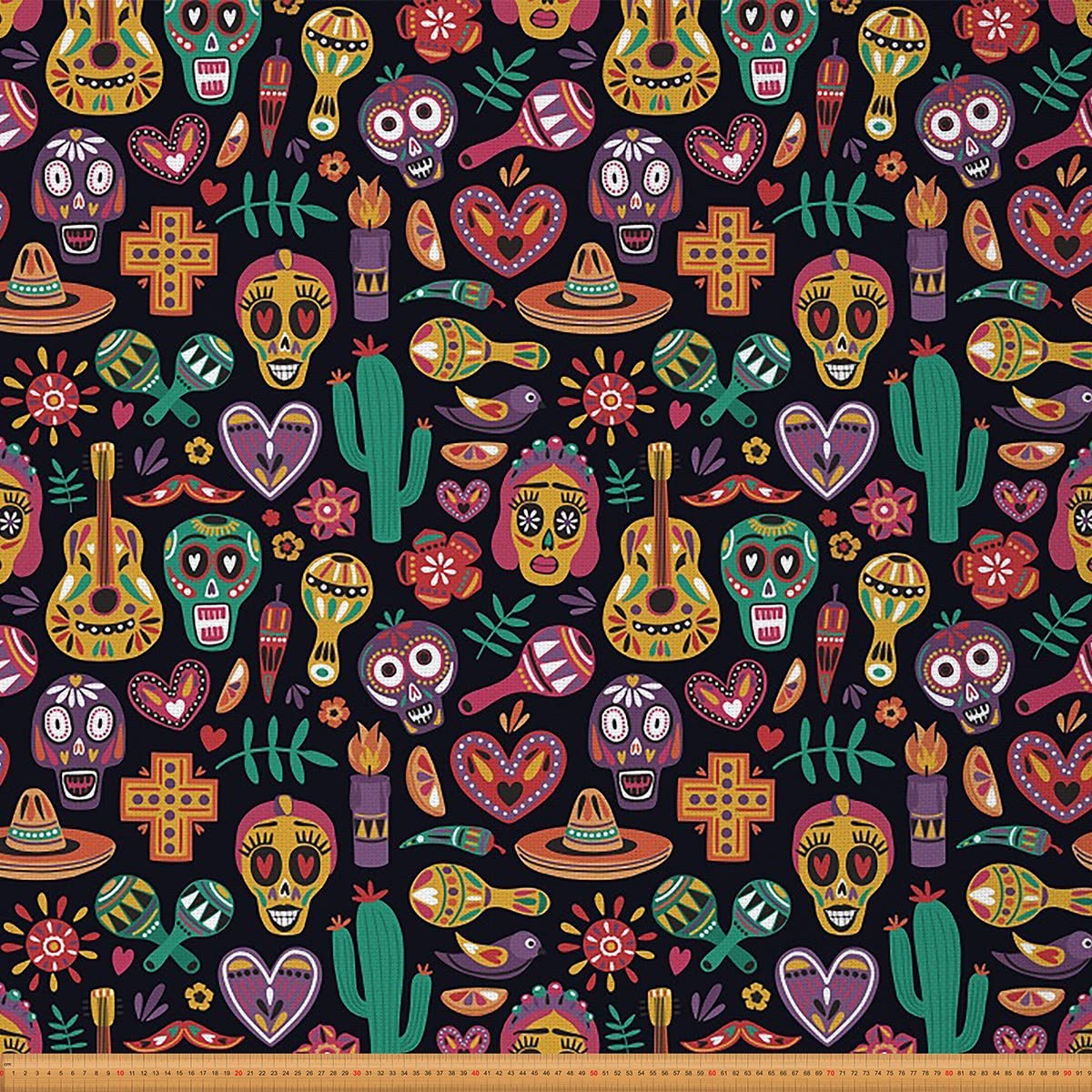 Sugar Skull Fabric by The Yard,Mexican Style Skeleton Cactus Fabric for Chairs,Exotic Flowers Pepper Fabric for and Home DIY Projects,1 Yard,(L92*W150cm) Charcoal Grey