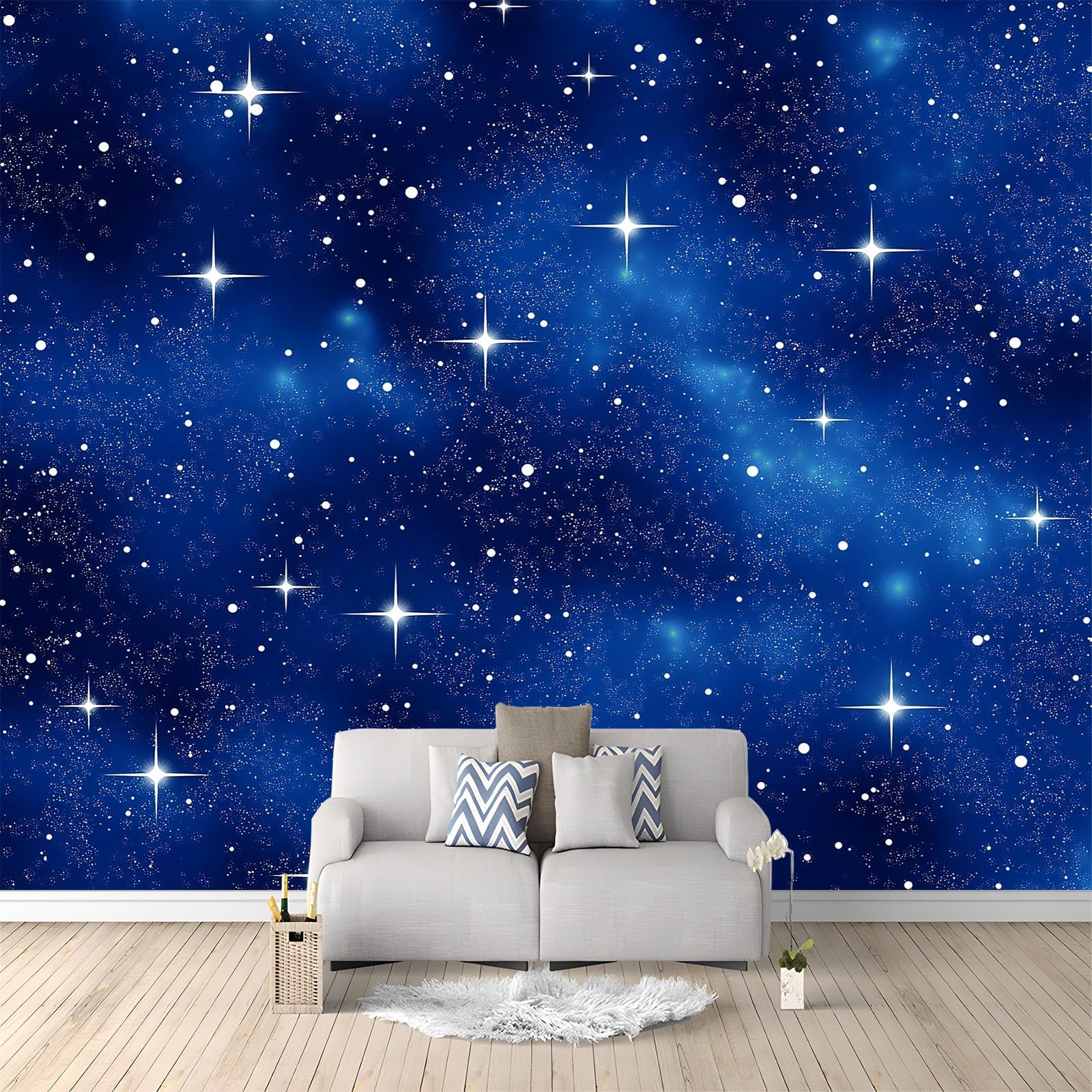 Fototapeta z włókniny 300 x 210 cm, galaktyka, gwiaździste niebo, gwiazdy, tapeta do salonu, nowoczesna tapeta z włókniny, XXL, tapeta ścienna, tapeta z motywem, efekt 3D, dekoracja ścienna, niebieska