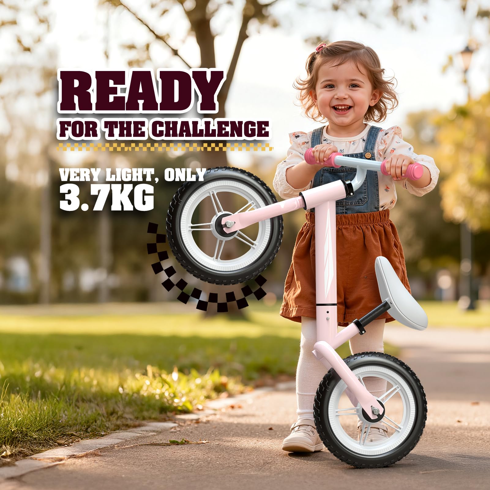 Dromlag Bicicletta senza Pedali per Bambini 2-5 Anni, Regolabile in Altezza (Sella e Manubrio), Luci LED, Gomme Antiscivolo, Regalo Bambino 2 3 4 5 Anni, Max 50 kg, Colore Rosa