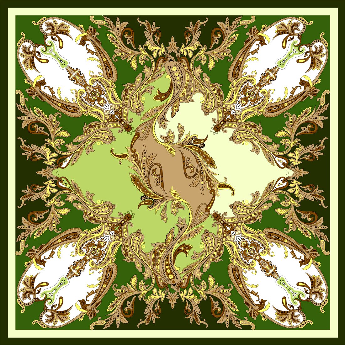 LORENZO CANA Foulard pour la femme – écharpe de 100% soie pour le printemps et l´été, carré avec les mesures de 90 x 90 cm – une sensation de luxe en vert vert tilleul émeraude marron chocolat