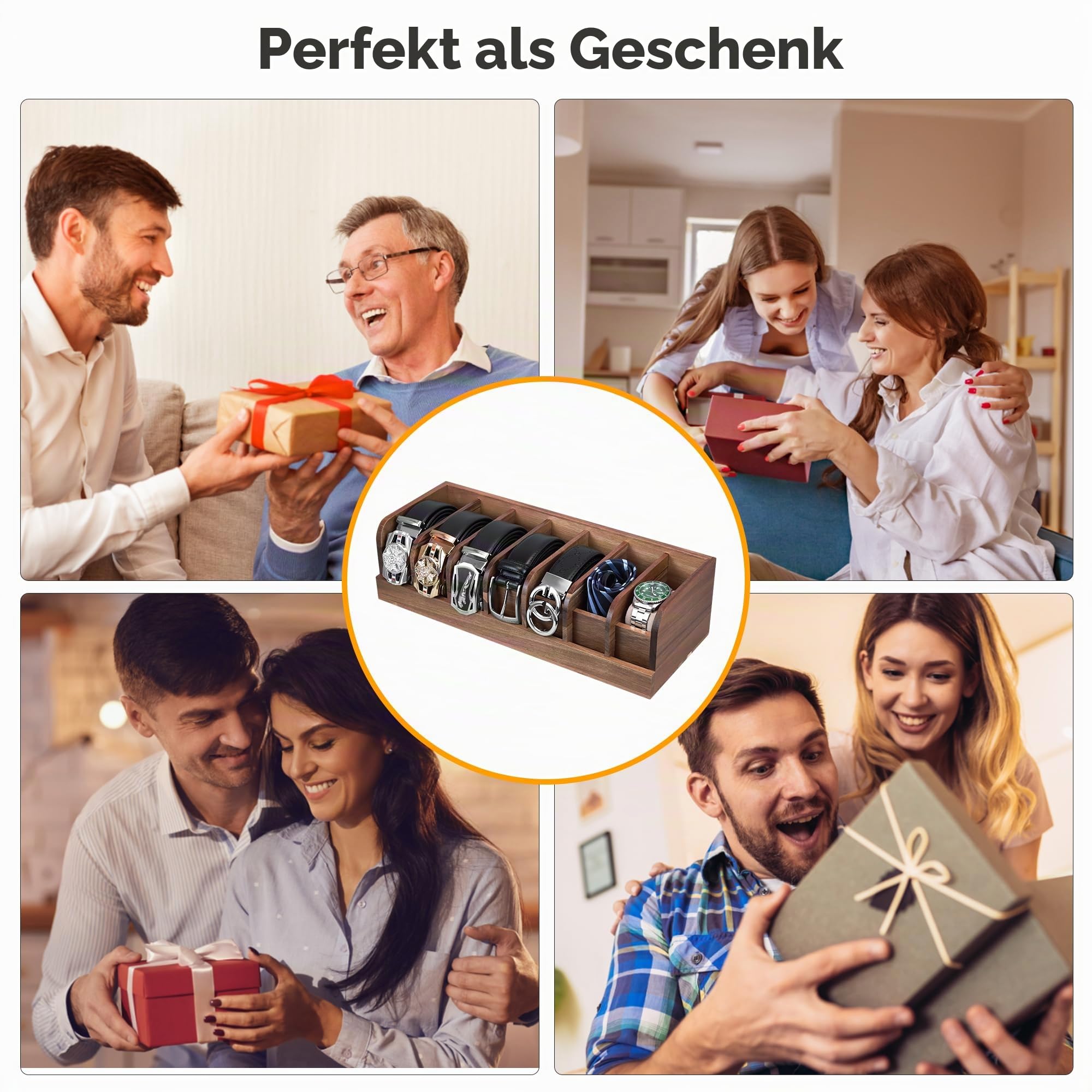 Gürtel-Organizer, 7 Fächer, Gürtelhalter, Gürtelaufhänger und Gürtel-Organizer für Schublade, Gürtelablage, Gürtelaufbewahrung, Gürtelaufhänger für Damen und Herren (Akazienholz)