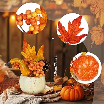 Bokon 8.6 Inch Thanksgiving Pumpkin Decorations Light Up Thanksgiving Table