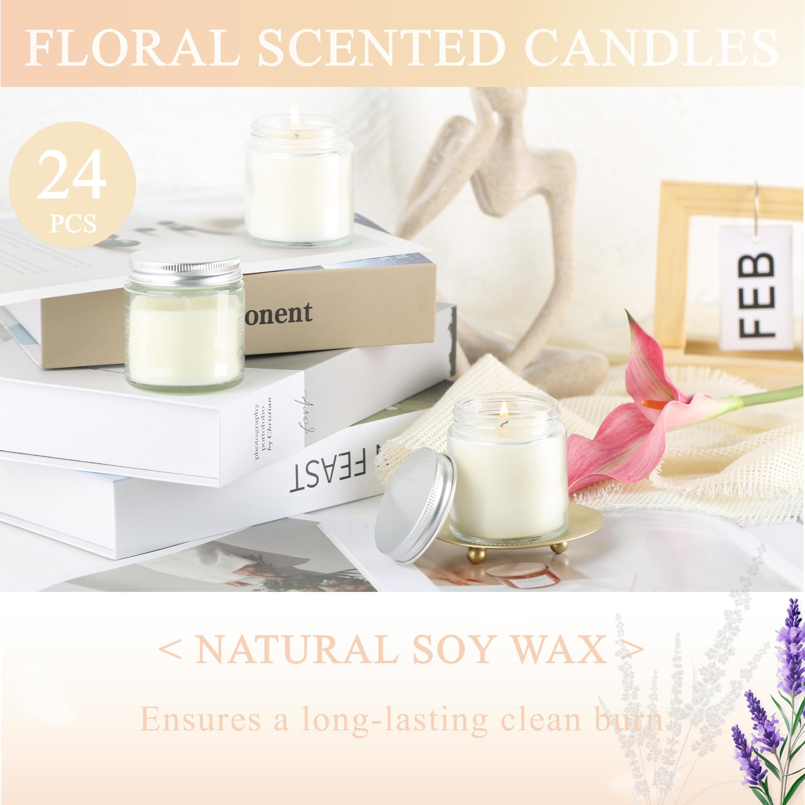 ACITHGL 24 velas pequeñas en tarro Mason de 4 onzas, velas perfumadas pequeñas para aromaterapia, recuerdos ideales para bodas, fiestas de cumpleaños (plata, 24)