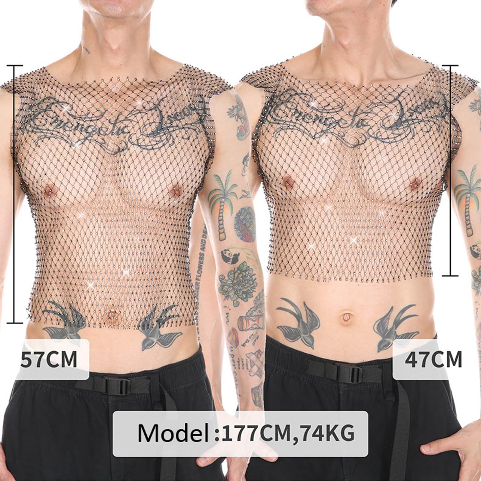 Haut en maille avec strass pour homme, débardeur sexy court rave, gilet transparent