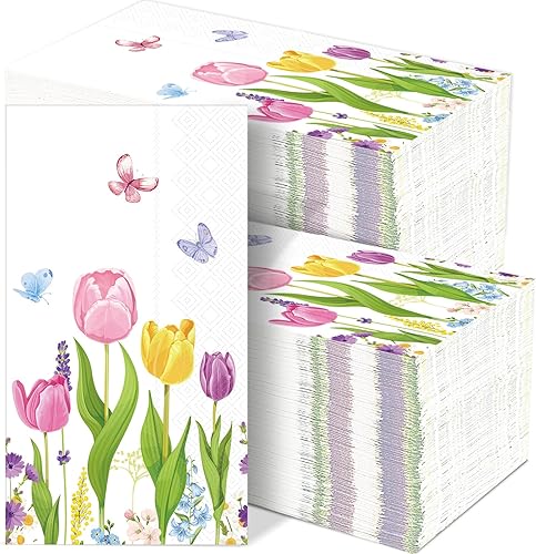 gisgfim 100 piezas de servilletas de papel con flores de tulipán florales de primavera servilletas de invitados toallas de mano desechables con