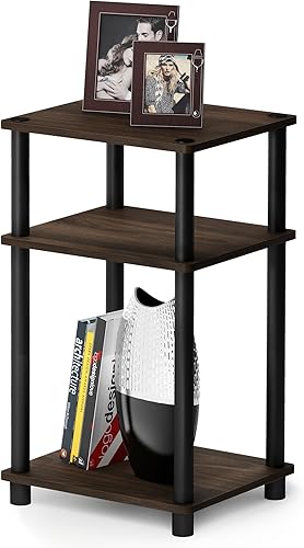 Miniatura 7 de Furinno Just 3 Tier Turn-N-Tube - Paquete de 2 mesas auxiliares, nogal Columbianegro y mesa auxiliar de solo 3 niveles, 1 paquete, nogal