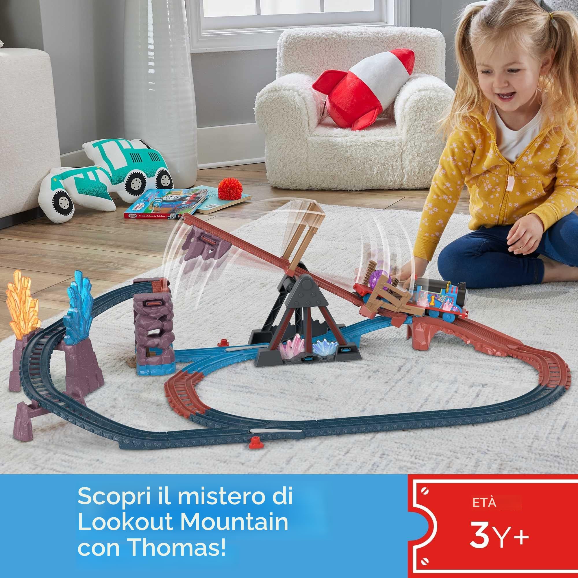 Fisher-Price - Il Trenino Thomas, Set Avventura nelle Grotte di Cristallo, con Trenino Thomas motorizzato e Ponte Mobile, 9 Pezzi e 2,5 Metri di Pista, Giocattolo per Bambini 3+ Anni, HMC28