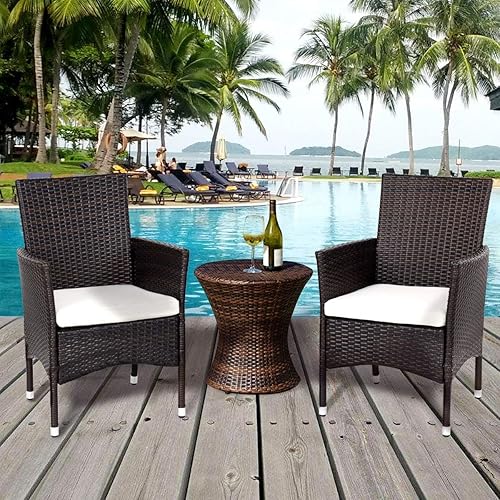 Miniatura 2 de COSTWAY Sillón de patio para exteriores, moderno, mimbre de ratán de polietileno, juego de sofá W (mezcla marrón con 2 fundas de cojín), marrón,