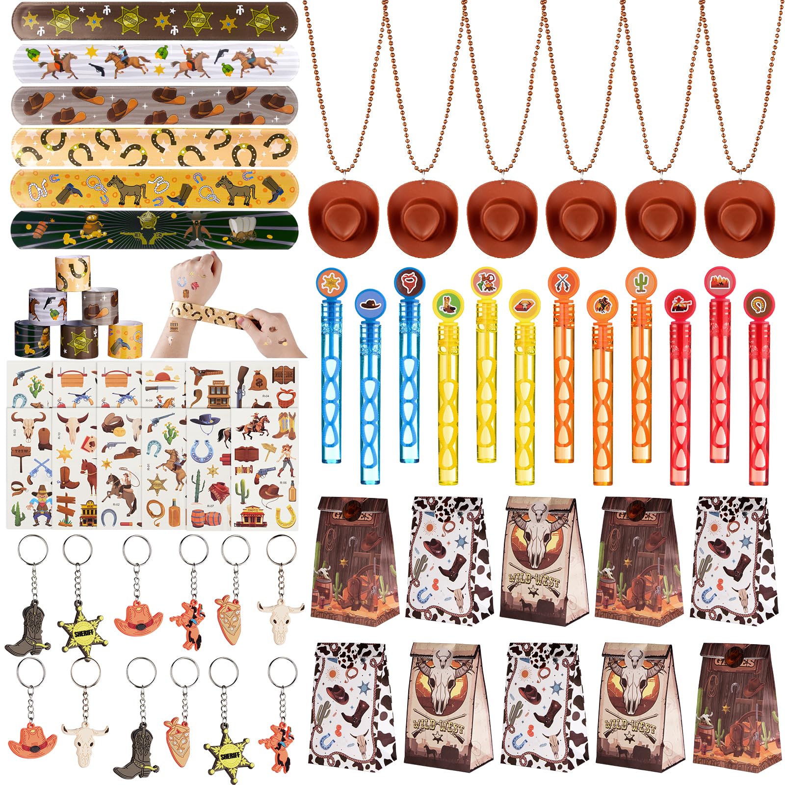 Vanblue Cowboy Western Party Favors Themed Birthday Decorations Gift Bags Temporary Tattoos for Kids Treat Bags Stuffers Party Supplies Pinata Filler