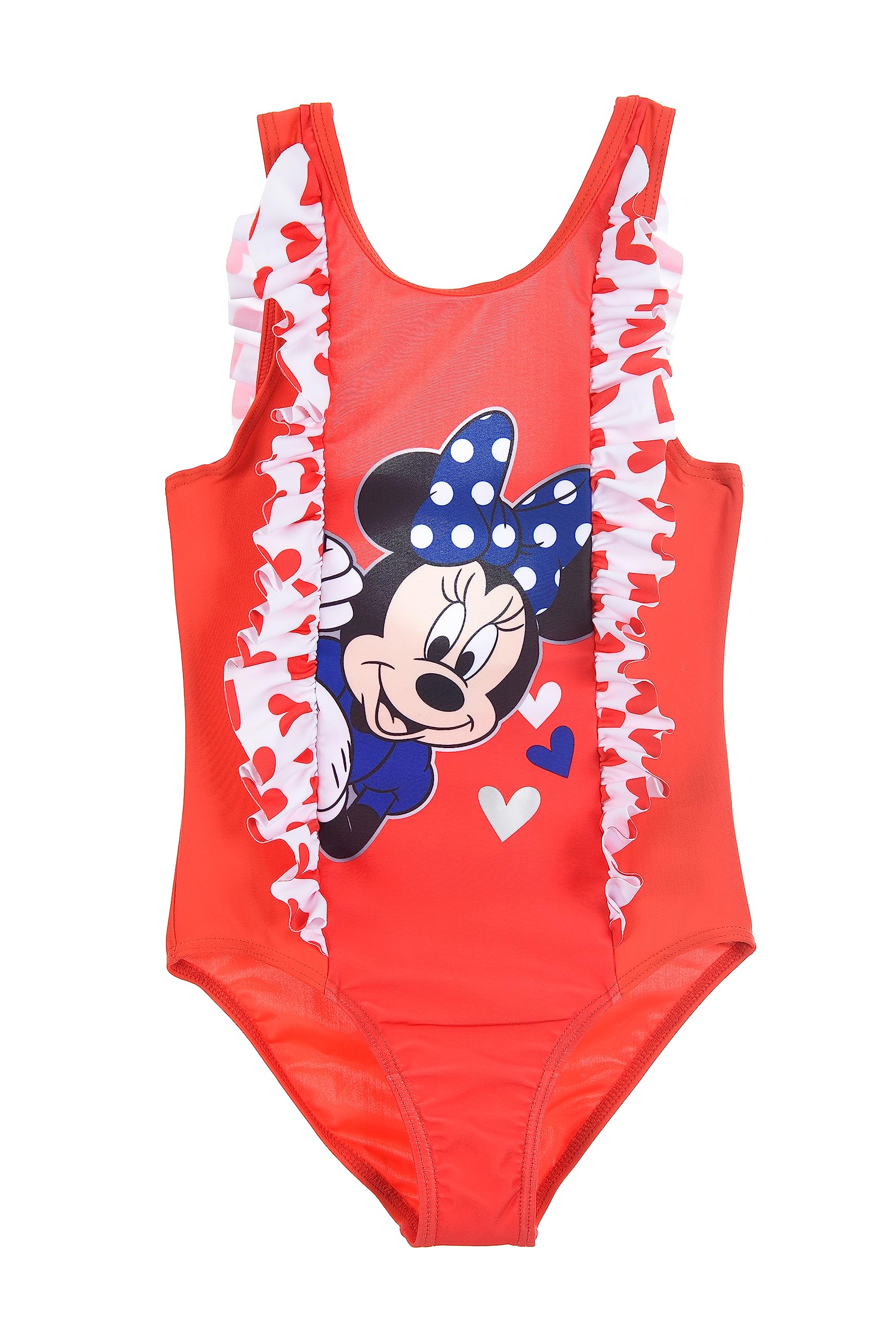 Disney Minnie Mouse Bañador para Niña, Bañador de Una Pieza, Diseño Corazones, Bañador de Natación, Regalo para Niñas, Tallas 3 a 8 Años