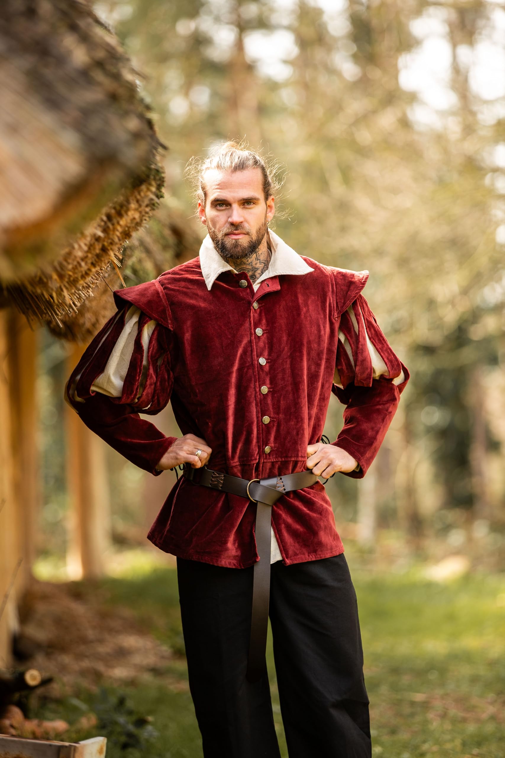 Leonardo Carbone® Veste Brandolf pour homme - Design unique - Parfaite pour les jeux de rôle et les fêtes costumées - Moyen-Âge - Viking - Costume - Vestes pour homme - Coton