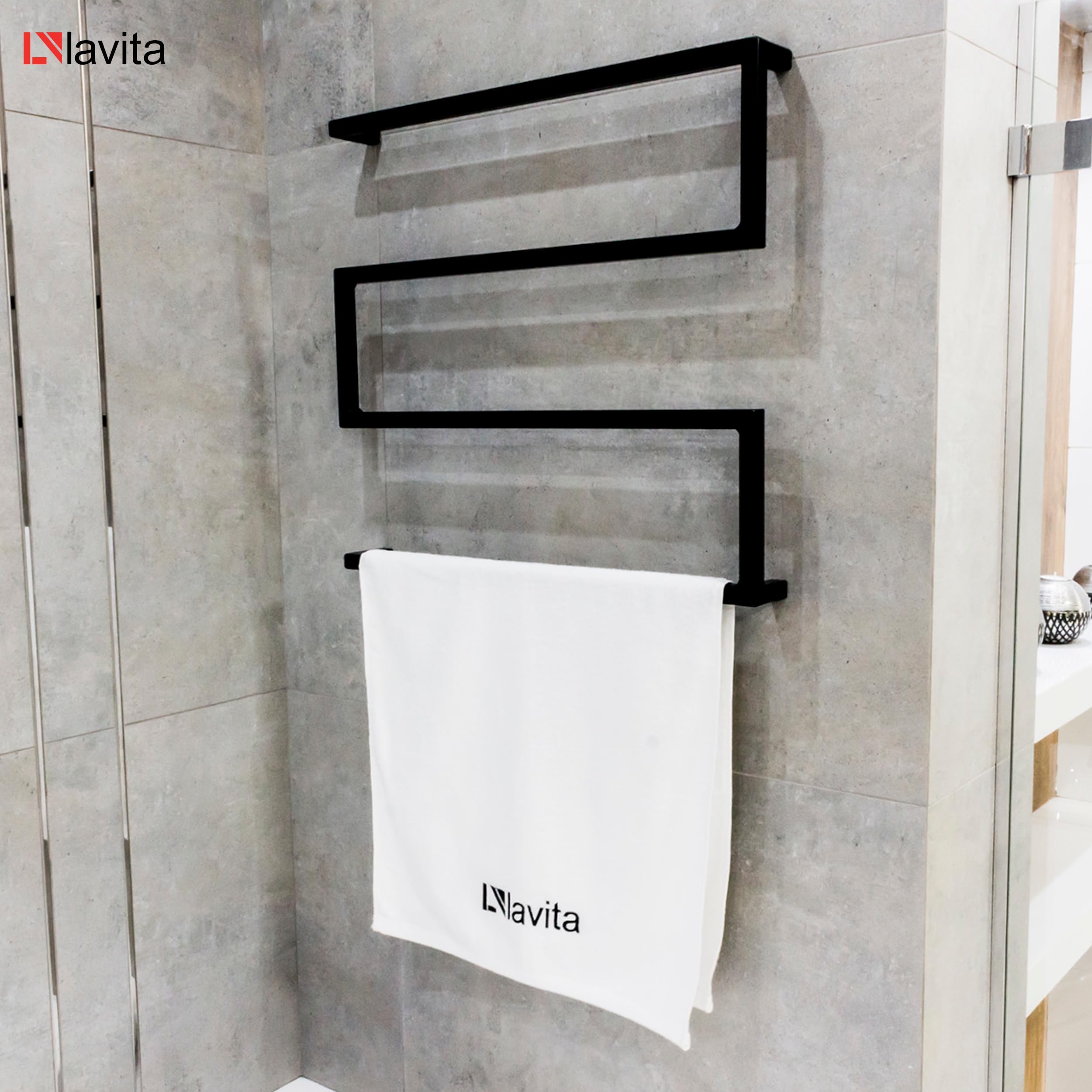 LAVITA TRYNIDAD 600 Porte-serviettes Noir mat Design simple Acier au carbone revêtu par pulvérisation Peu encombrant Idéal pour la décoration de petite salle de bain 600 x 70 x 560 mm