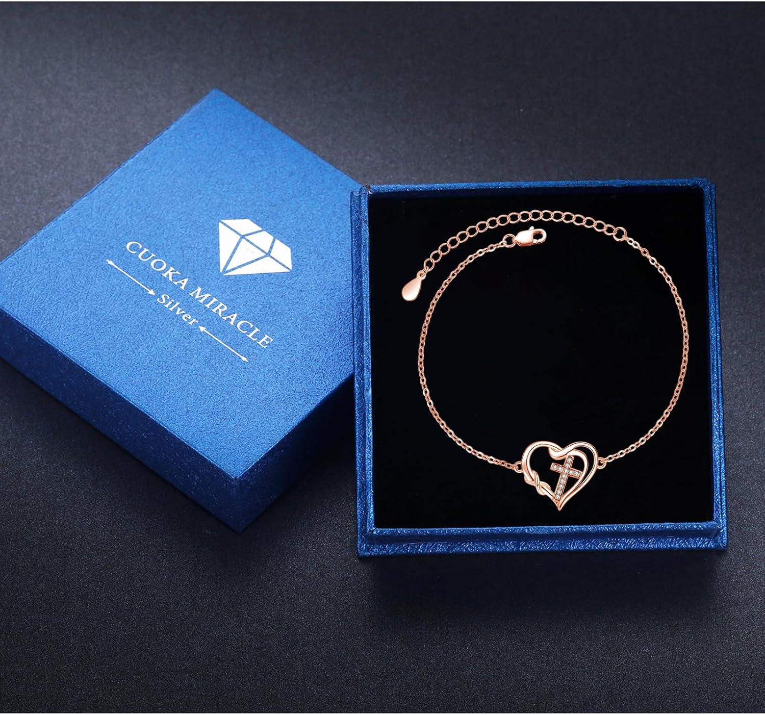 CUOKA MIRACLE Cross Bracelet for Women 925 Sterling Silver Heart Infinity Bracelet Silver/Gold/Rose Gold Faith Pendant Bracelet Heart Cross Bracelet Jewelry Gift for Mother Girlfriend Valentine - Image 7