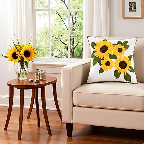 Miniatura 4 de Tosleo Fundas de almohada bordadas de 18 x 18 pulgadas, paquete de 2 fundas de almohada decorativas de primavera con girasol, fundas de almohada de