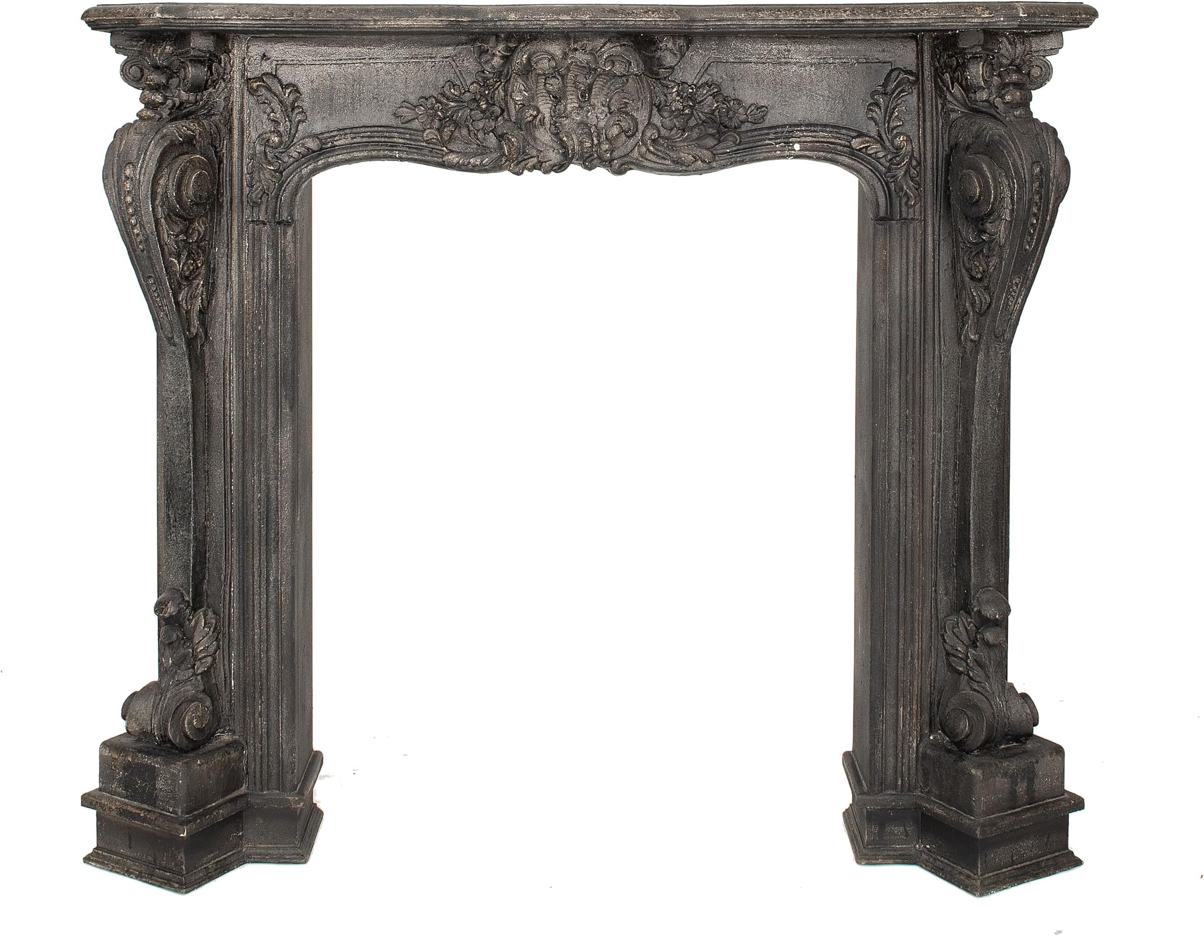 Creative Co-Op Decorative Wood Ornate Fireplace Mantel, Distressed Black