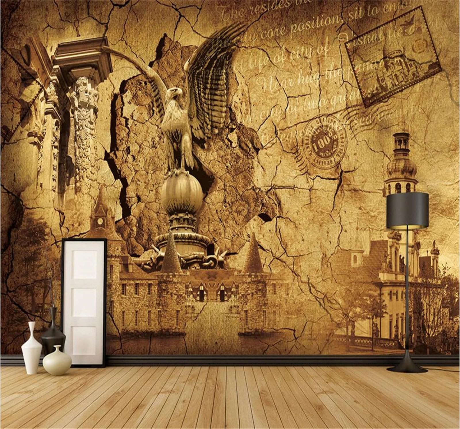Xlming 300Cm×210Cm(B×H) Abstract Retro Architecture Eagle Art 3D Wallpaper Luxury Home Dining Decor Paste Sofa Living Room The Wall For Bedroom Mural-300Cm×210Cm