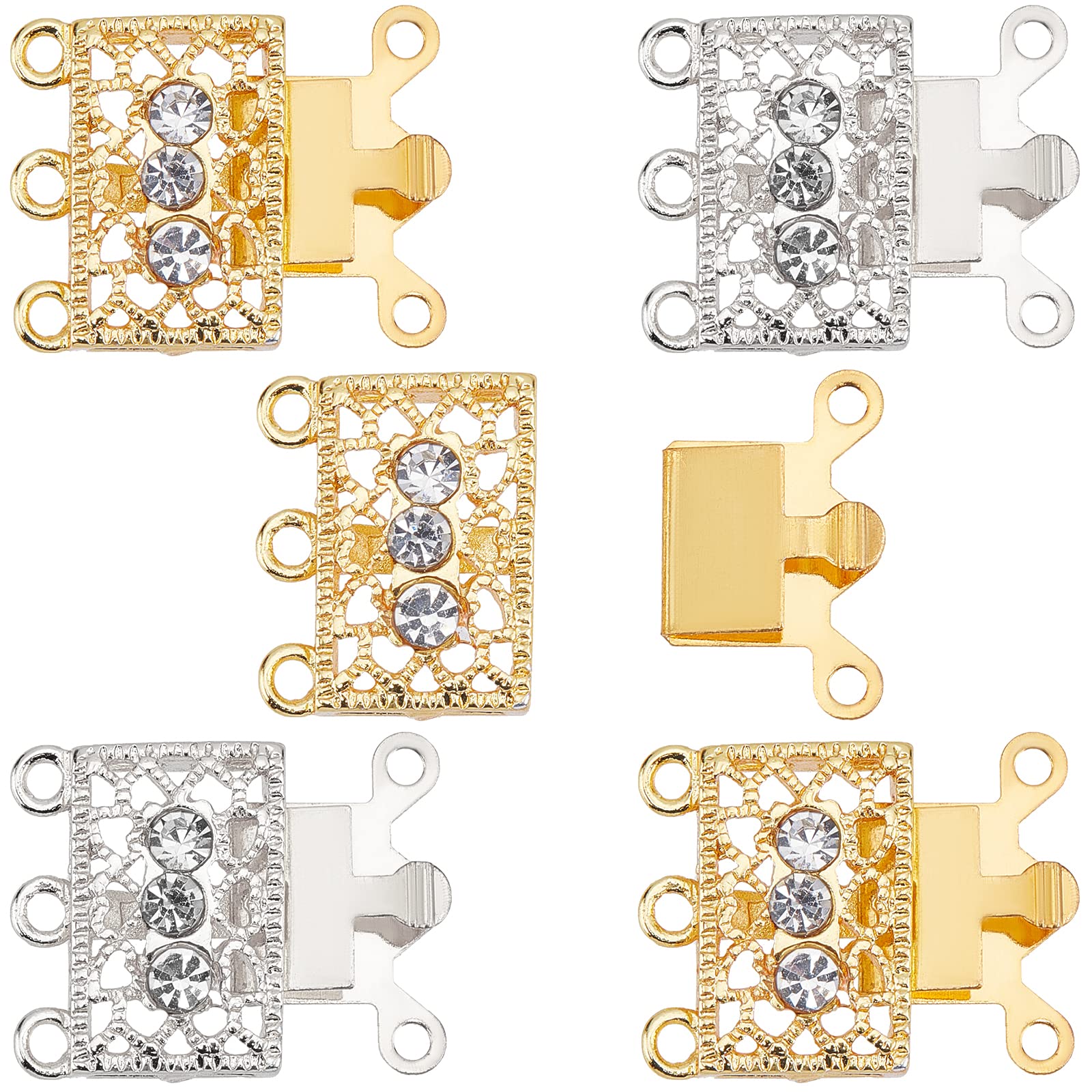 SUNNYCLUE Fermagli A Strati Per Collane: 6 Set In Oro E Platino Con Strass