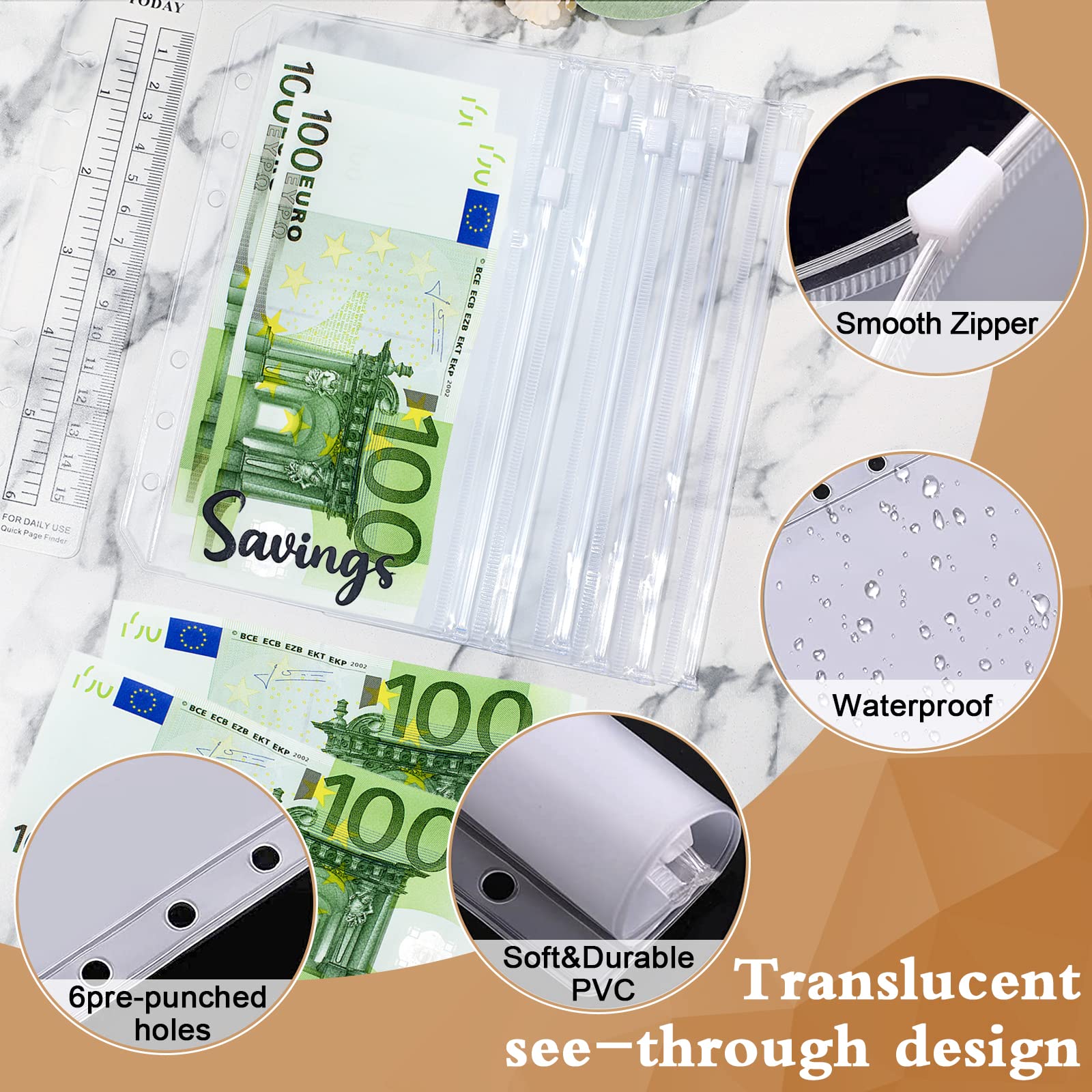 Classeur A6 Budget Enveloppe - 37 Pièces Set Complet Avec Pochettes Et Étiquettes (Brun)