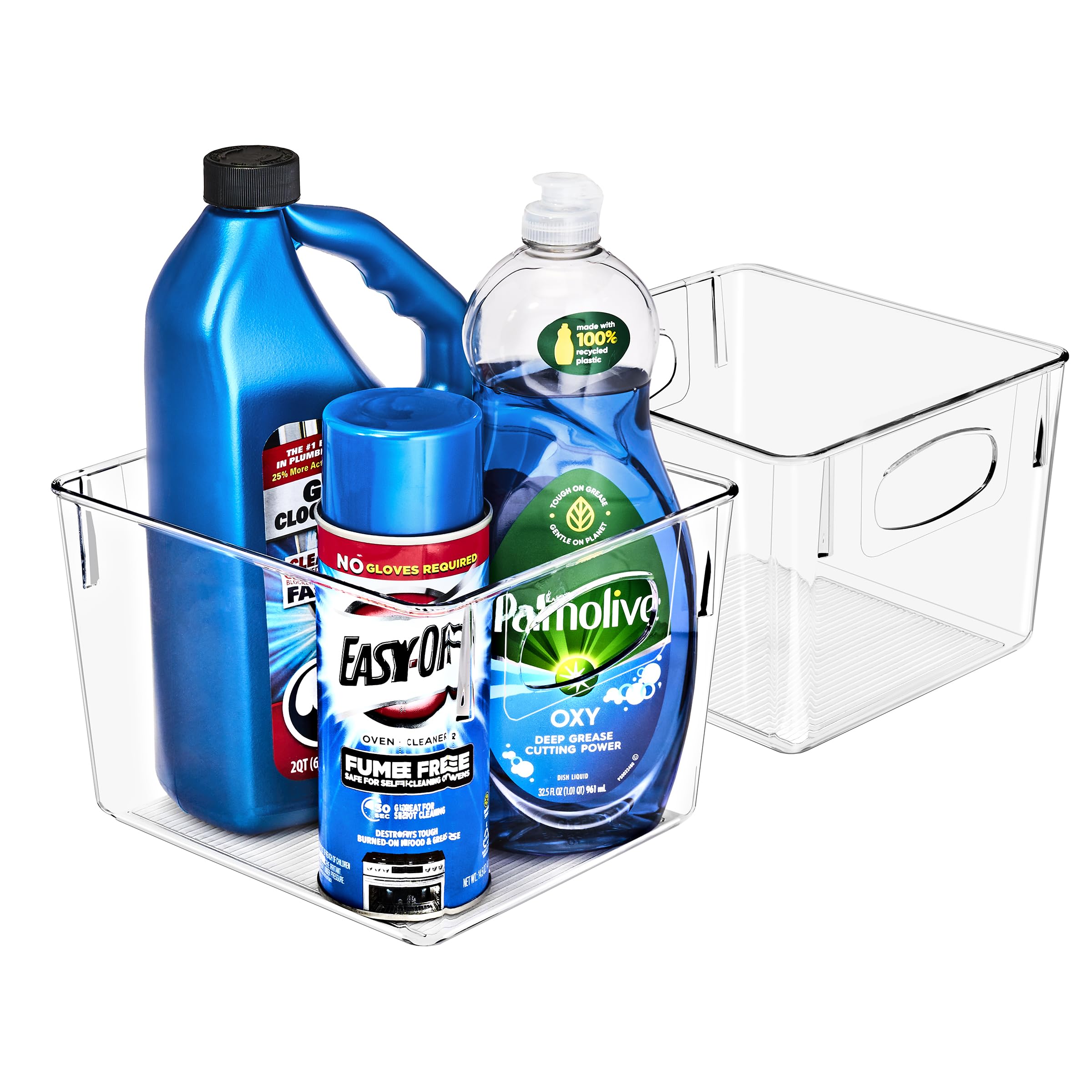 Sorbus 2 Pack Medium Clear Plastic Storage Bins Clear Organizer Bins with Handle for Kitchen Pantry Cabinet Refrigerator