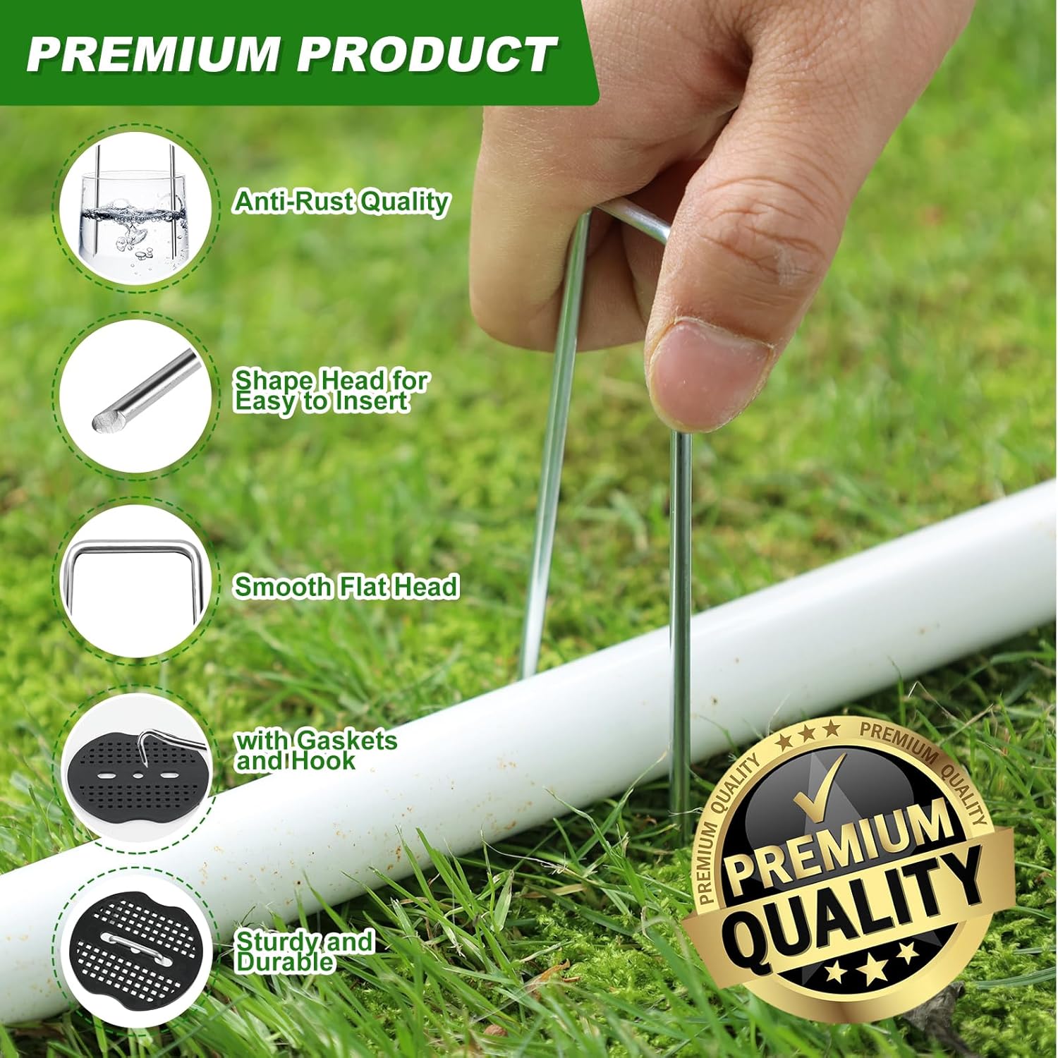 50 Pcs Landscape Staples Stakes+50 Gasket, 6 Inch Galvanized Garden Stakes, 11 Gauge U-Shaped Yard Stakes for Outdoor Decorations, Heavy Duty Ground Stakes for Landscape Securing Weed Barrier Fabric thumbnail