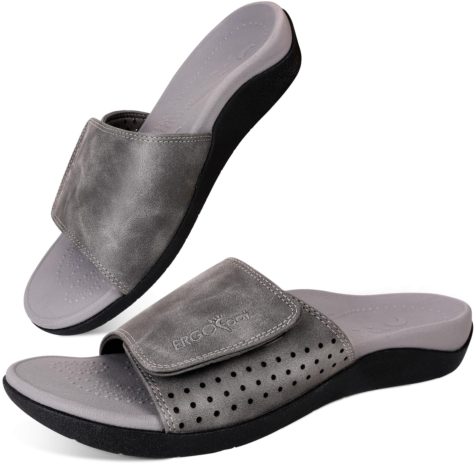 ERGOfoot Slide Sandals with Arch Support, Comfortable Plantar Fasciitis Feet Walking Sandal, Orthopedic Sandals with Adjustable Straps, Foot Pain