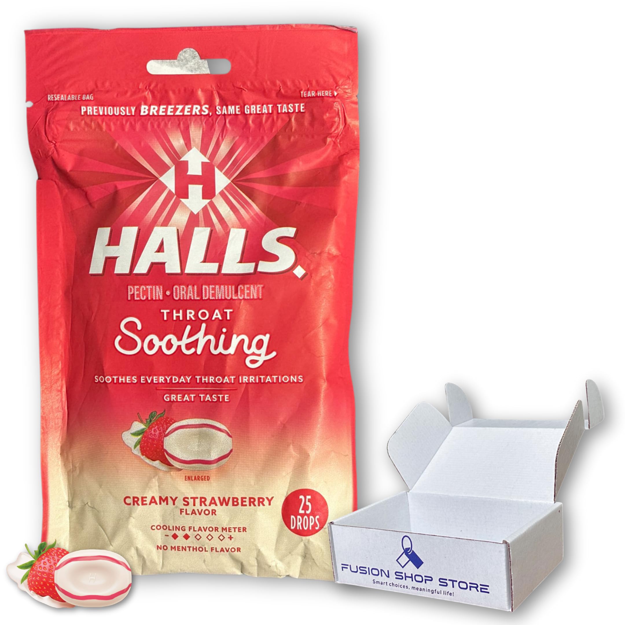 Throat Soothing Creamy Strawberry-Cough Drops for Throat (Formerly Fruit Breezers) 25ct (Pack of 1), Boxed by Fusion Shop Store