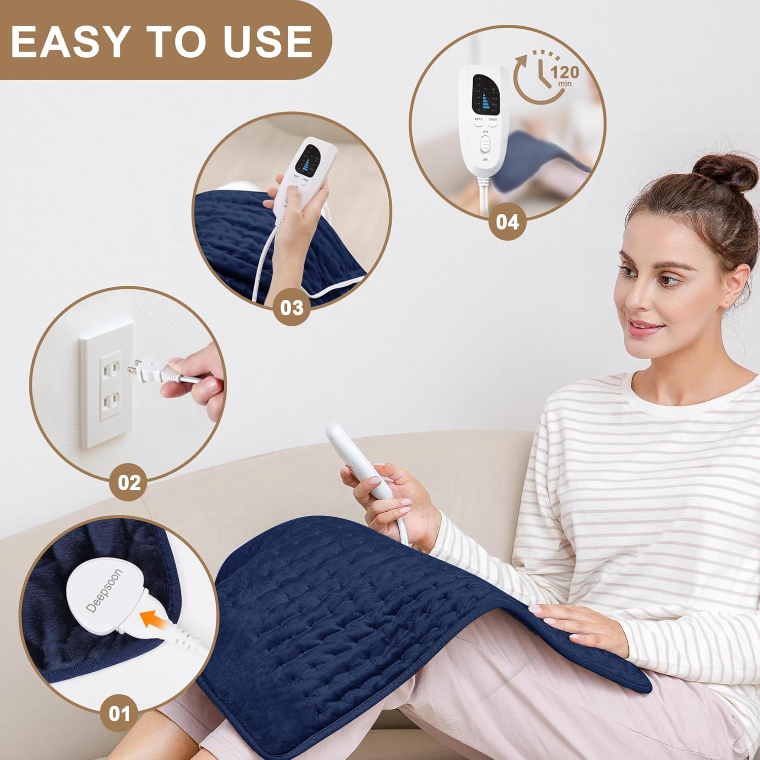 Deepsoon Heating Pad,Electric Heating Pads for Back,Neck,Moist Heating Pad for Shoulder,Knee,Arms,Legs,Dry/Moist Heat & Auto Shut Off,Birthday Gifts for Men and Women