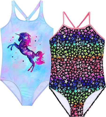 Traje de baño de unicornio de una pieza de sirena para niñas pequeñas, conjunto de dos unidades