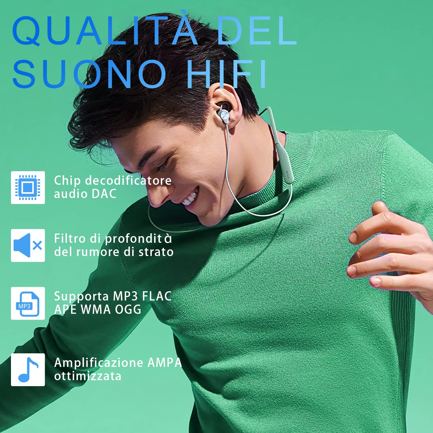 64GB Lettore MP3 con Bluetooth 5.2, AiMoonsa Lettore Musicale con Altoparlante HD Integrato, radio FM, Registratore Vocale, Suono HiFi, Peso 0,15 lb, Funzione E-book, Auricolari Inclusi