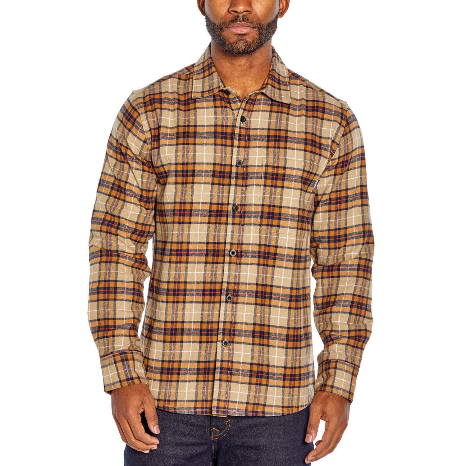 Eddie Bauer Men's Khaki Plaid Bristol Flannel Shirt - Large